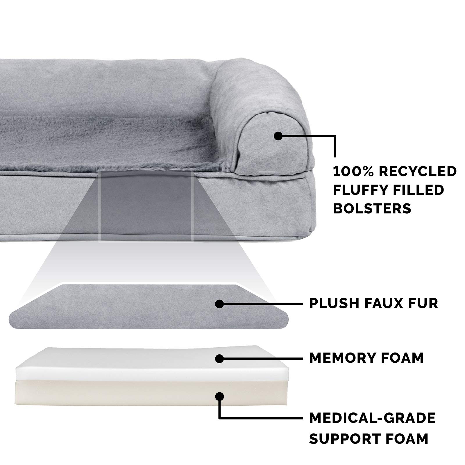 Furhaven Orthopedic Memory Foam Dog Bed for Large Dogs up to 95 lbs - Plush & Suede Sofa-Style Pet Bed with Removable Bolsters & Machine Washable Cover - Gray Jumbo/XL Size - Perfect for Living Room, Bedroom or Crate Comfort