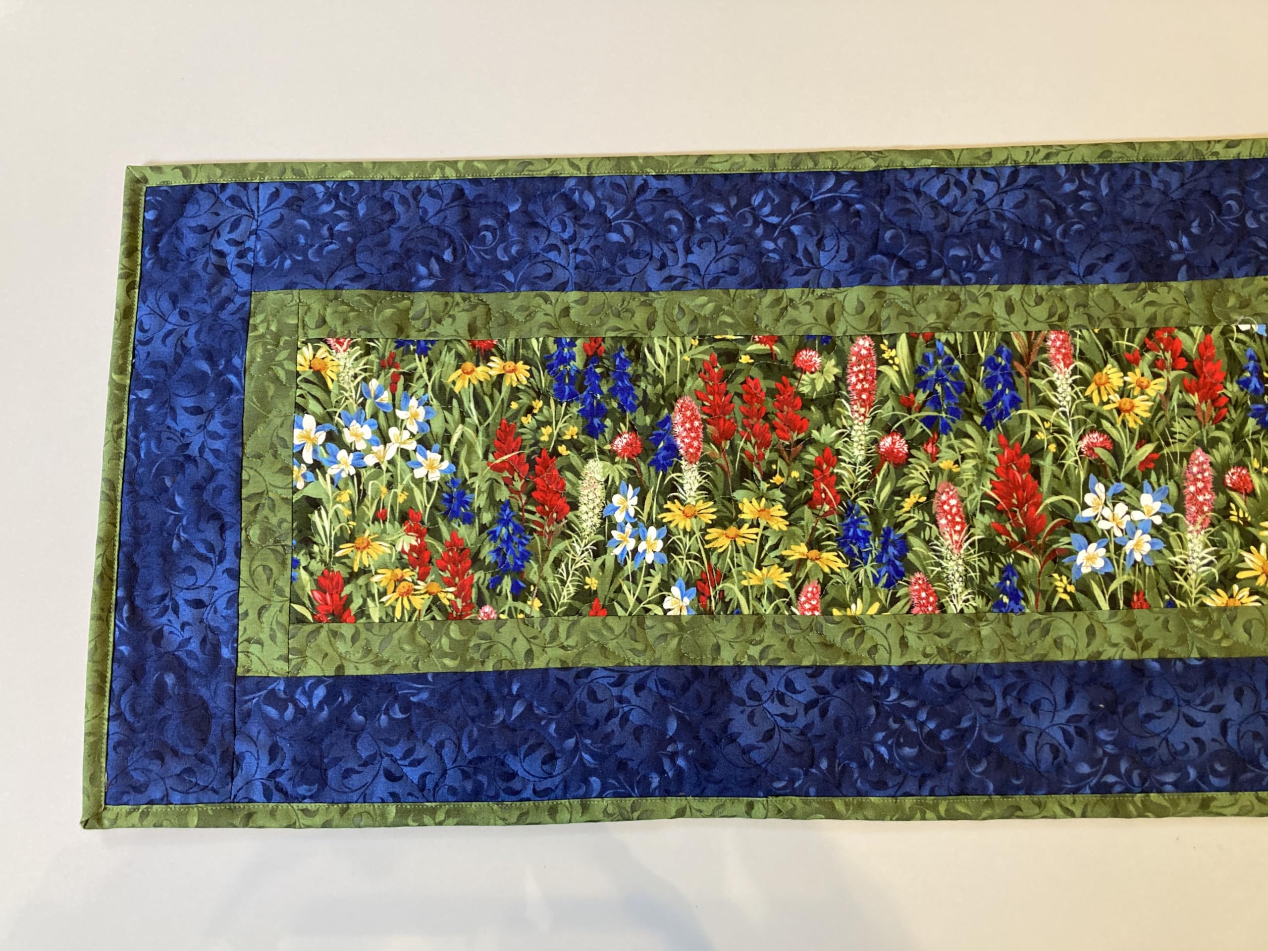 TahoeQuilts Handmade Floral Table Runner - 13x48 Inch Reversible Summer Table Mat with Wildflowers in Red, Blue & Yellow - Perfect for Dining Tables, Coffee Tables & Living Room Decor