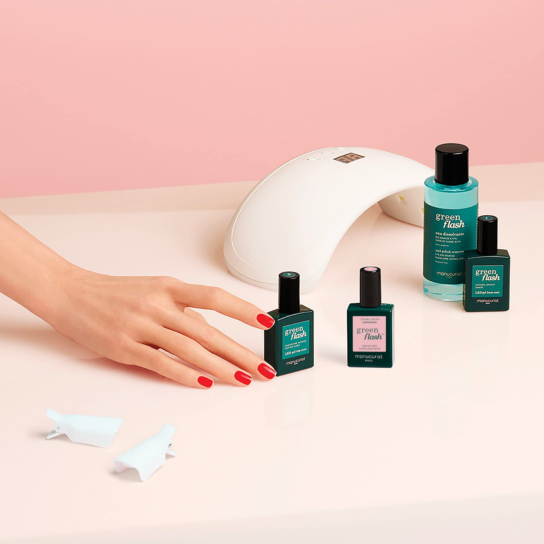 MANUCURIST Green Flash Premium LED Gel Nail Polish Kit - 36W LED Nail Lamp, Base Coat, Top Coat, Hortencia Polish, Vegan Gel Polish Remover & Nail Clips | Professional At-Home Manicure Set for Salon-Quality Nails