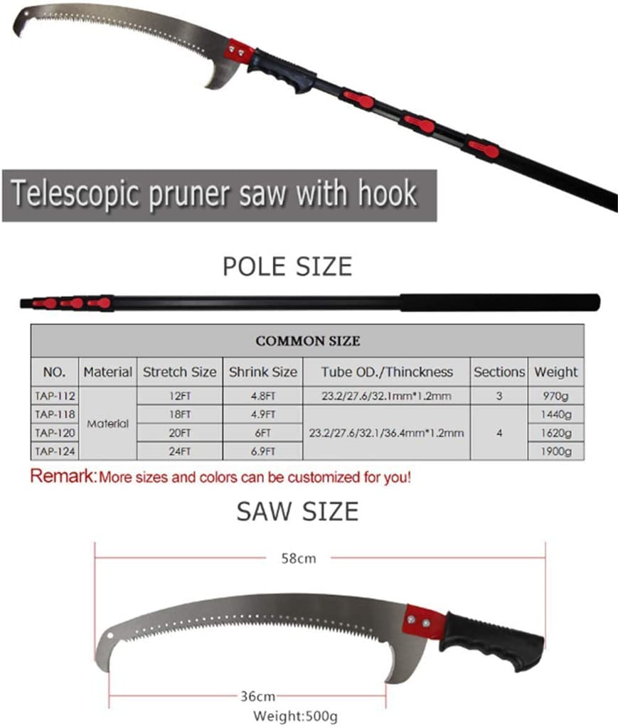 5.4-7.2m (20ft) Extendable Telescopic Pole Saw - Adjustable Tree Pruner for High Branches & Leaves Trimming - Perfect for Garden Maintenance, Landscaping & DIY Tree Care