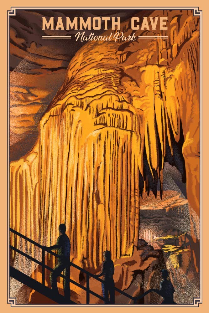 Mammoth Cave National Park Kentucky Vintage Lithograph - 24x36 Signed Art Print, Wall Decor Poster for Home, Office & Gifts | National Park Series, Cave Exploration Theme