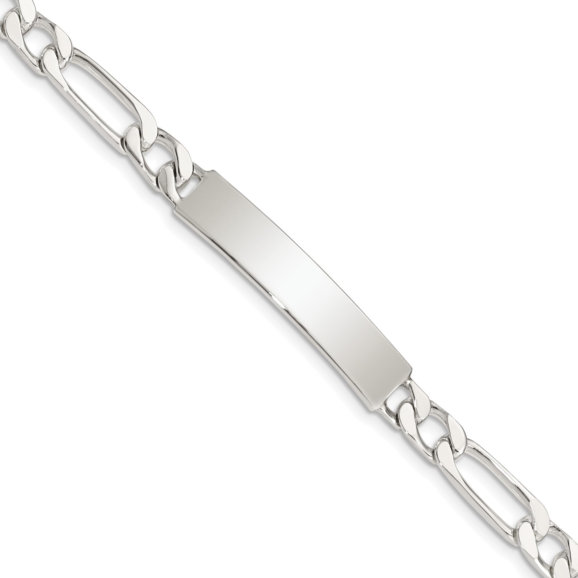 925 Sterling Silver Engraveable Figaro Link Name Bar ID Bracelet - Personalized Jewelry Gift for Women, Men, Couples | Anniversary, Birthday, Wedding, Friendship Keepsake