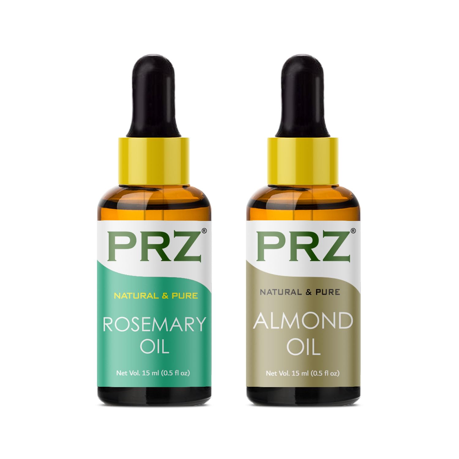 PRZ Rosemary Essential Oil & Cold Pressed Almond Carrier Oil Set - 100% Pure Natural Therapeutic Grade for Aromatherapy, Massage, Skin & Hair Care (15mL Each) | Perfect for DIY Beauty, Relaxation & Holistic Wellness