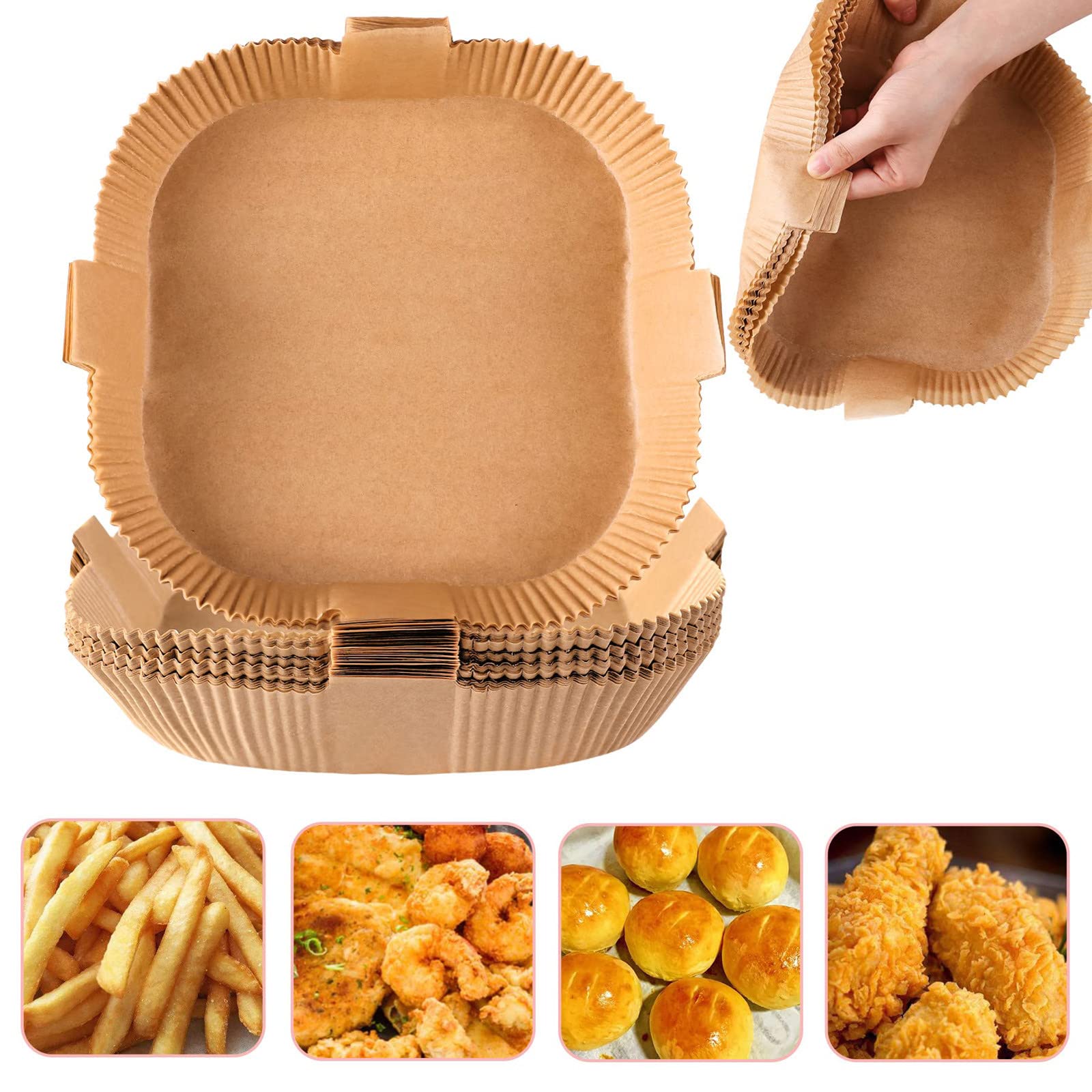 Non-Stick 7.9 Inch Square Air Fryer Disposable Paper Liners - Oil Resistant Parchment Baking Sheets for Roasting, Microwaving & Healthy Cooking (100-Pack, Brown) | Perfect for Air Fryers, Ovens & Meal Prep