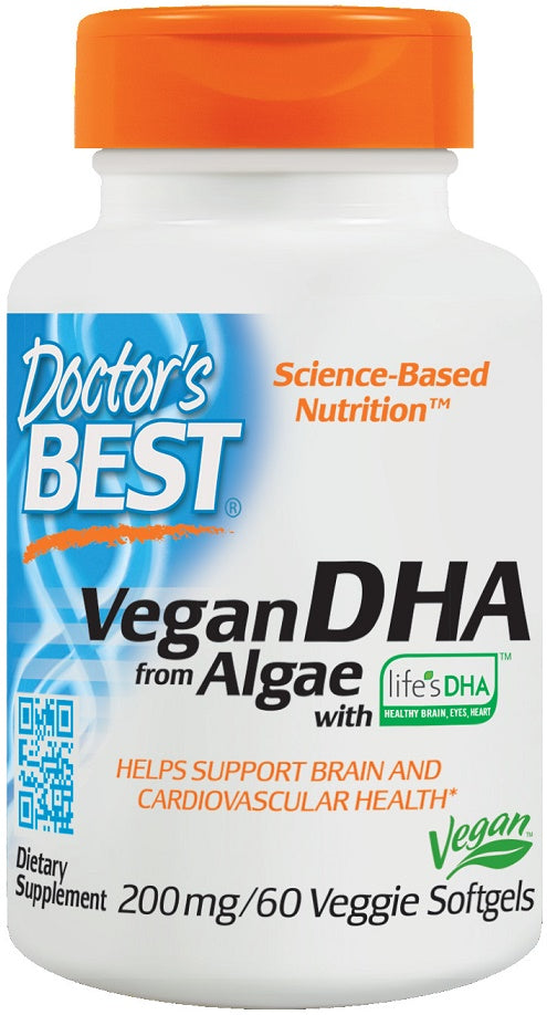 Doctor's Best Vegan DHA 200mg from Algae - 60 Vegetarian Softgels for Brain Health, Heart Support & Pregnancy Nutrition