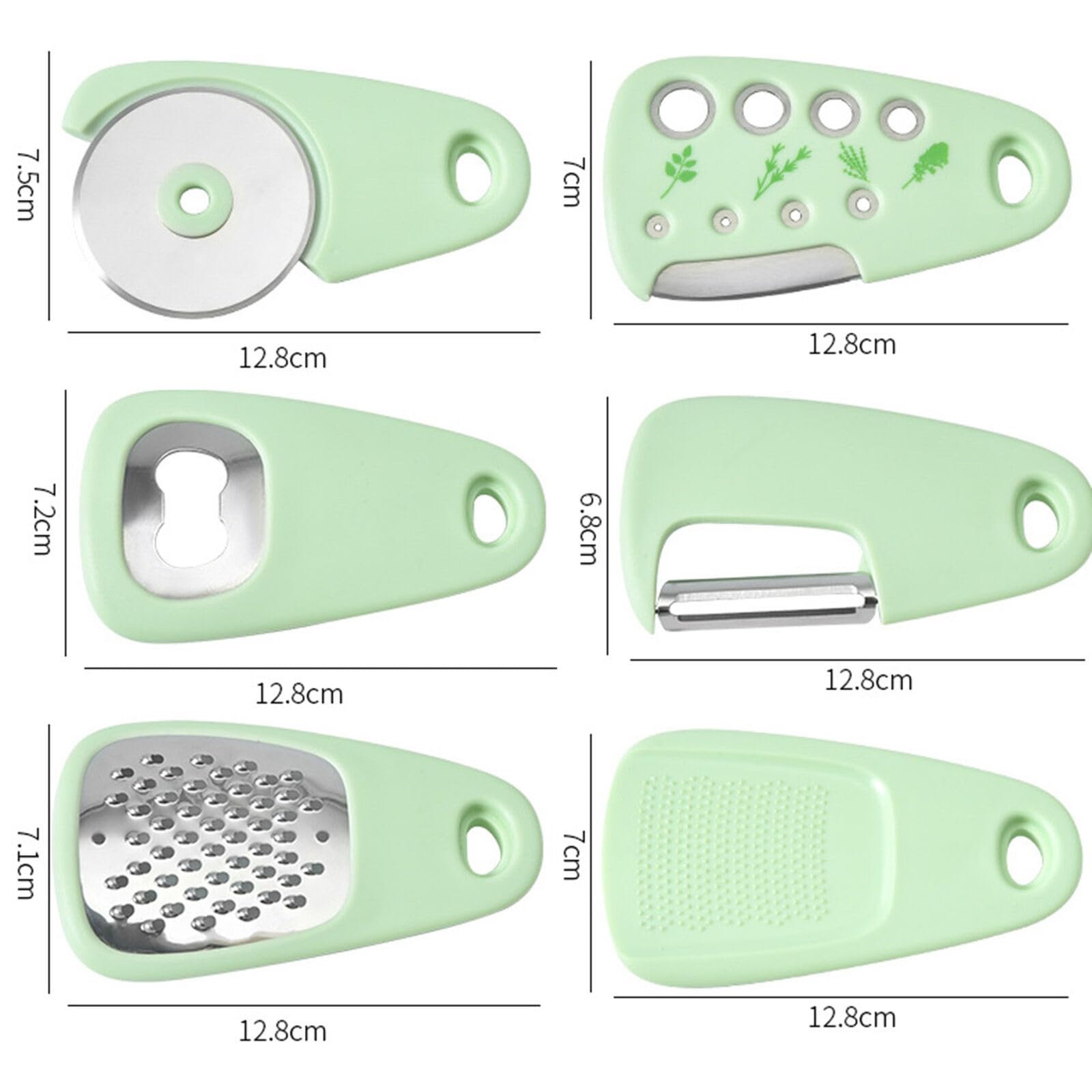 YELONA 6-Piece Multipurpose Kitchen Gadgets Set - Space Saving Cooking Tools with Grater, Peeler, Garlic/Ginger Grinder, Bottle Opener, Pizza Cutter & Herb Stripper - Perfect for Meal Prep, Pizza Nights & Small Kitchens