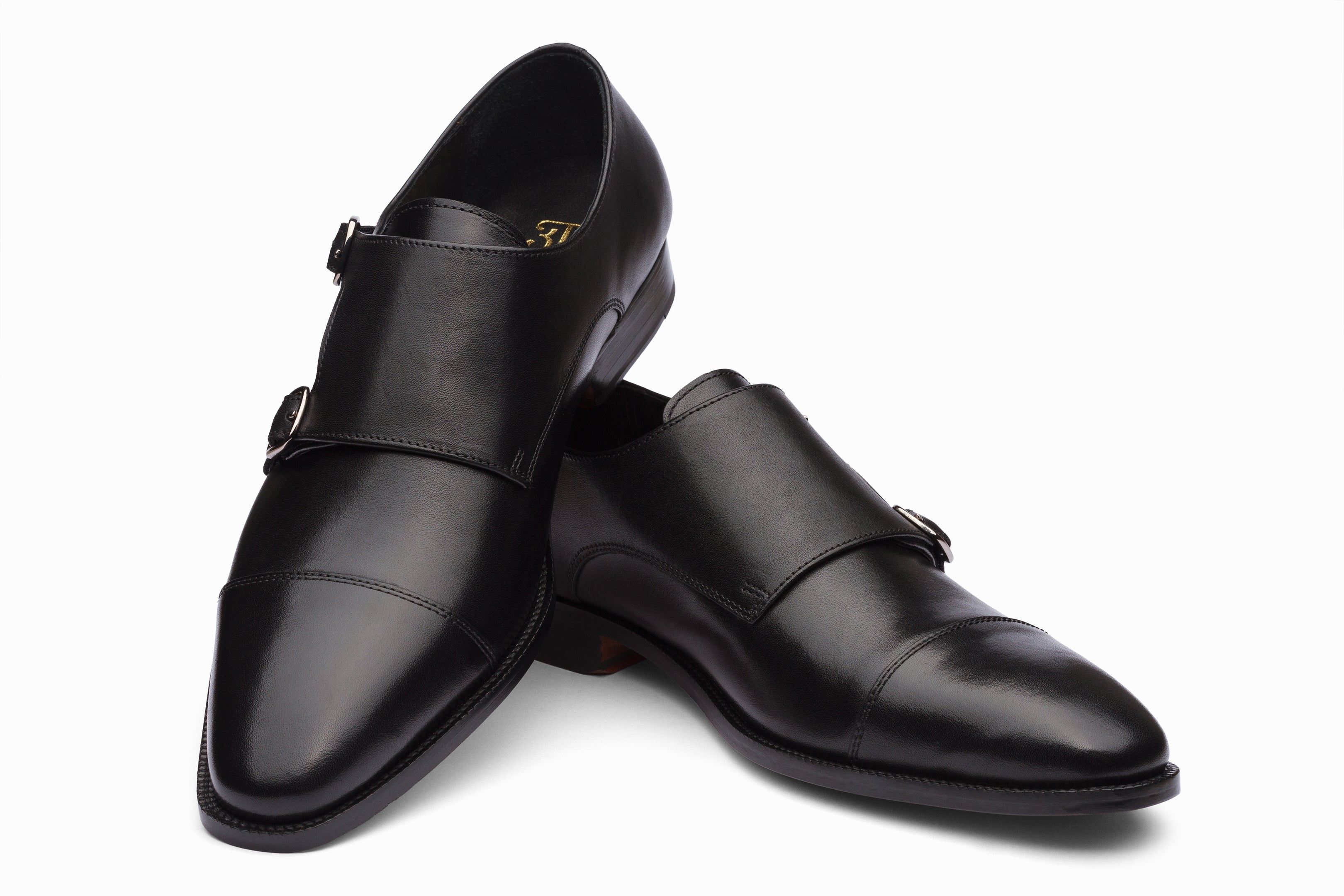 Men's Black Toecap Double Monk Strap Dress Shoes - Classic Formal & Business Attire for Office, Weddings & Special Occasions