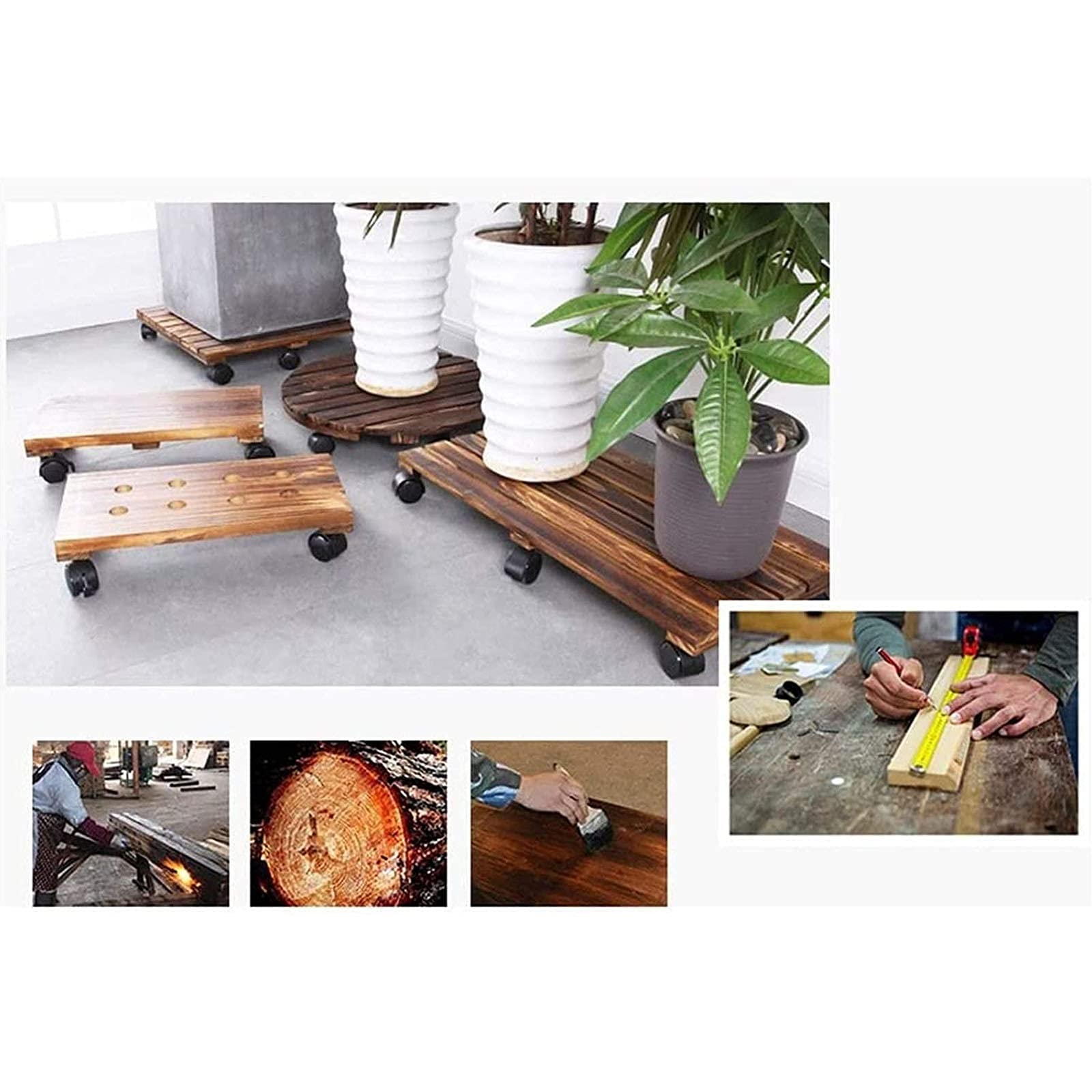 Wooden Pallet Caddy with Wheels - 5 Size Square Plant Stand for Flower Pots, Patio & Outdoor Use - Heavy Duty Roller Tray for Easy Moving - Perfect for Garden, Deck, and Indoor Plant Display