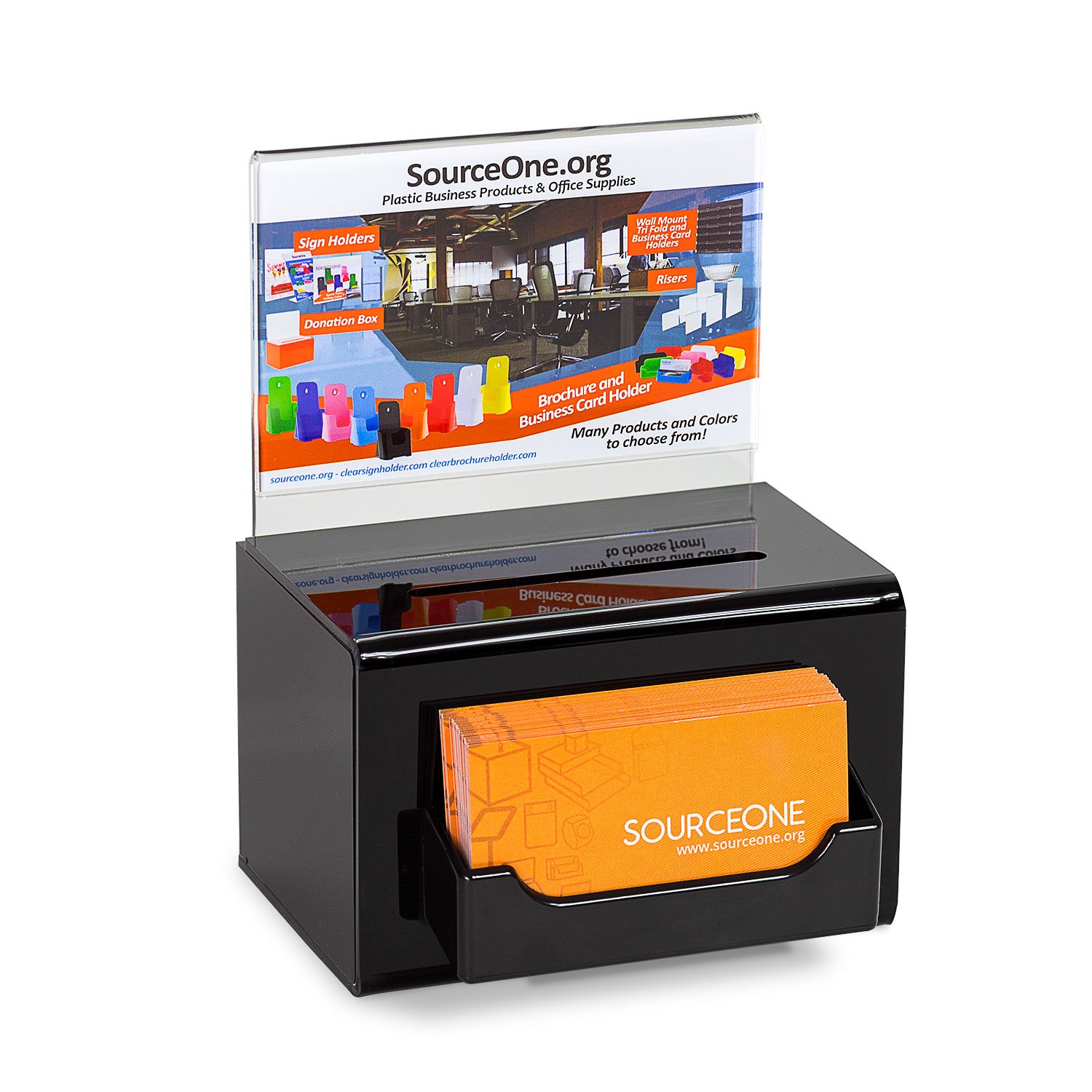 SourceOne 5-Inch Acrylic Donation Box with Lock, Keys, Sign Holder & Business Card Slot - Secure Fundraising for Churches, Events & Retail Stores (1 Pack, Back)