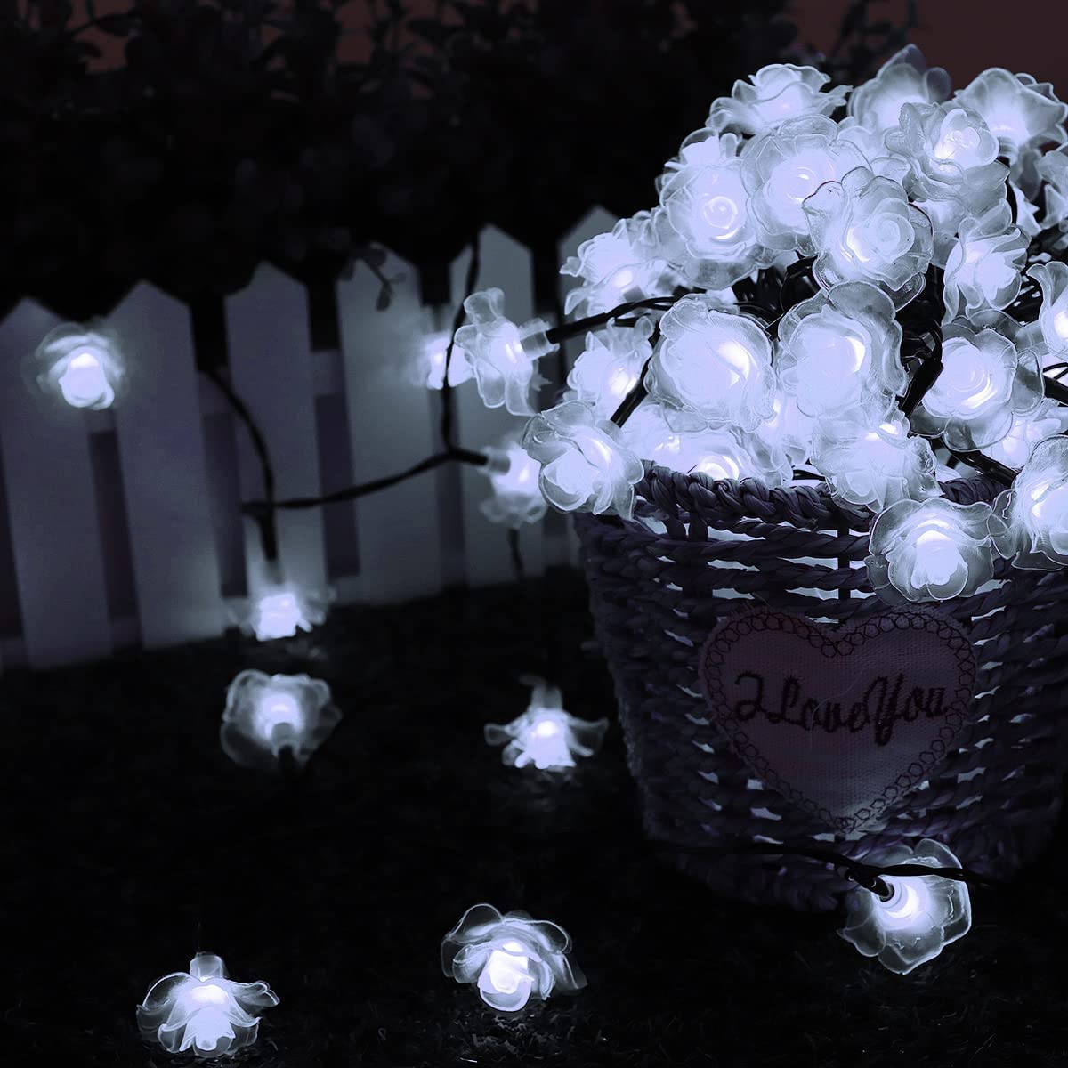 20LED Solar Flower String Lights - Waterproof Rose Fairy Lights with 2 Modes for Garden, Path, Home, Wedding & Party Decor (Rose-White) | Perfect for Outdoor Christmas, Patio, Backyard & Landscape Lighting