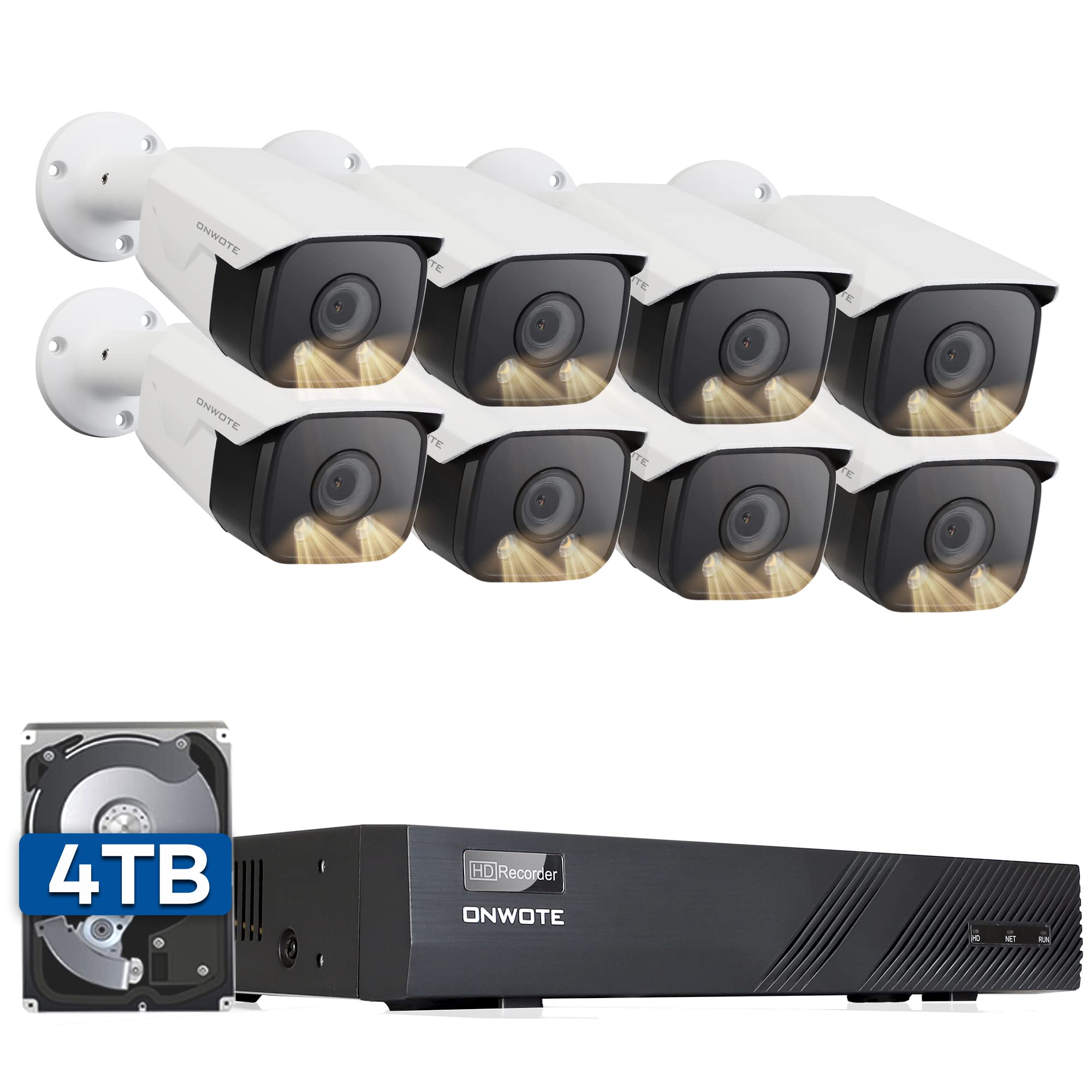 ONWOTE 8 Channel 8MP NVR PoE Security Camera System with 4TB HDD - 8x 6MP 122° Wide Angle Bullet IP Cameras, Human/Vehicle Detection, Color Night Vision - 4K CCTV Surveillance Kit for Home & Business Security (Indoor/Outdoor Use)