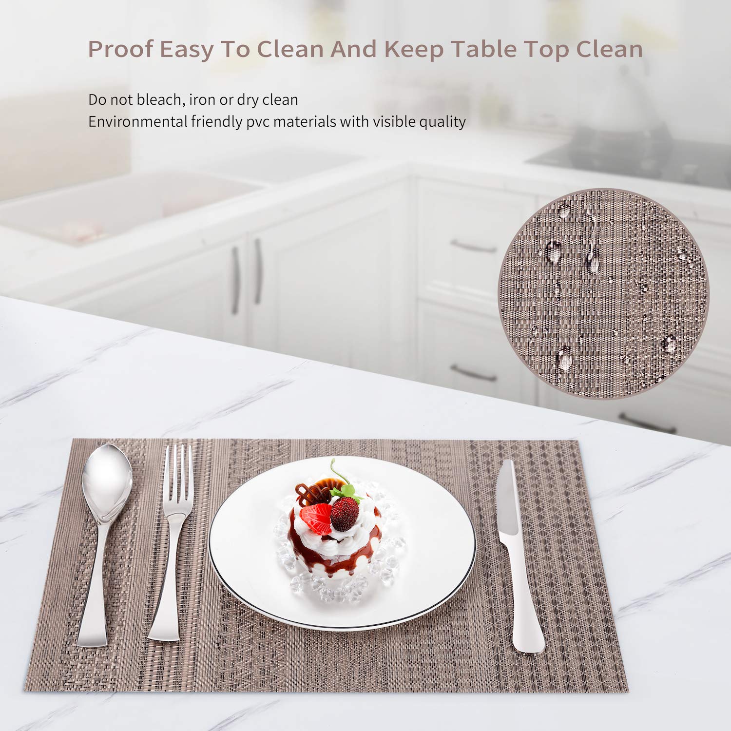 Premium Heat-Resistant & Stain-Resistant PVC Placemats Set of 6 - Non-Slip Woven Vinyl Table Mats for Kitchen Dining, Washable & Durable Brown Placemats - Perfect for Everyday Meals, Dinner Parties & Holiday Gatherings