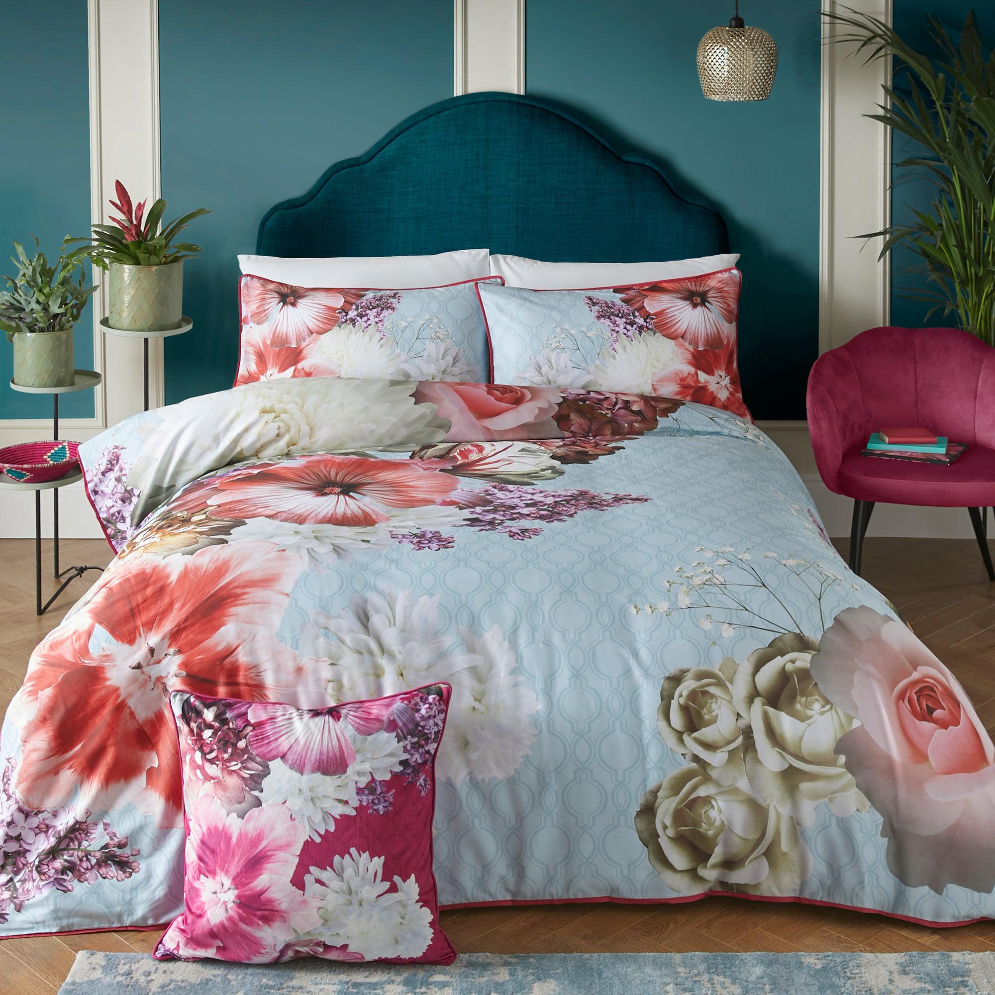 Laurence Llewelyn Bowen Mayfair Lady Duvet Cover Set - Queen Size Blue Floral Bedding - Perfect for Master Bedroom & Guest Room Decor