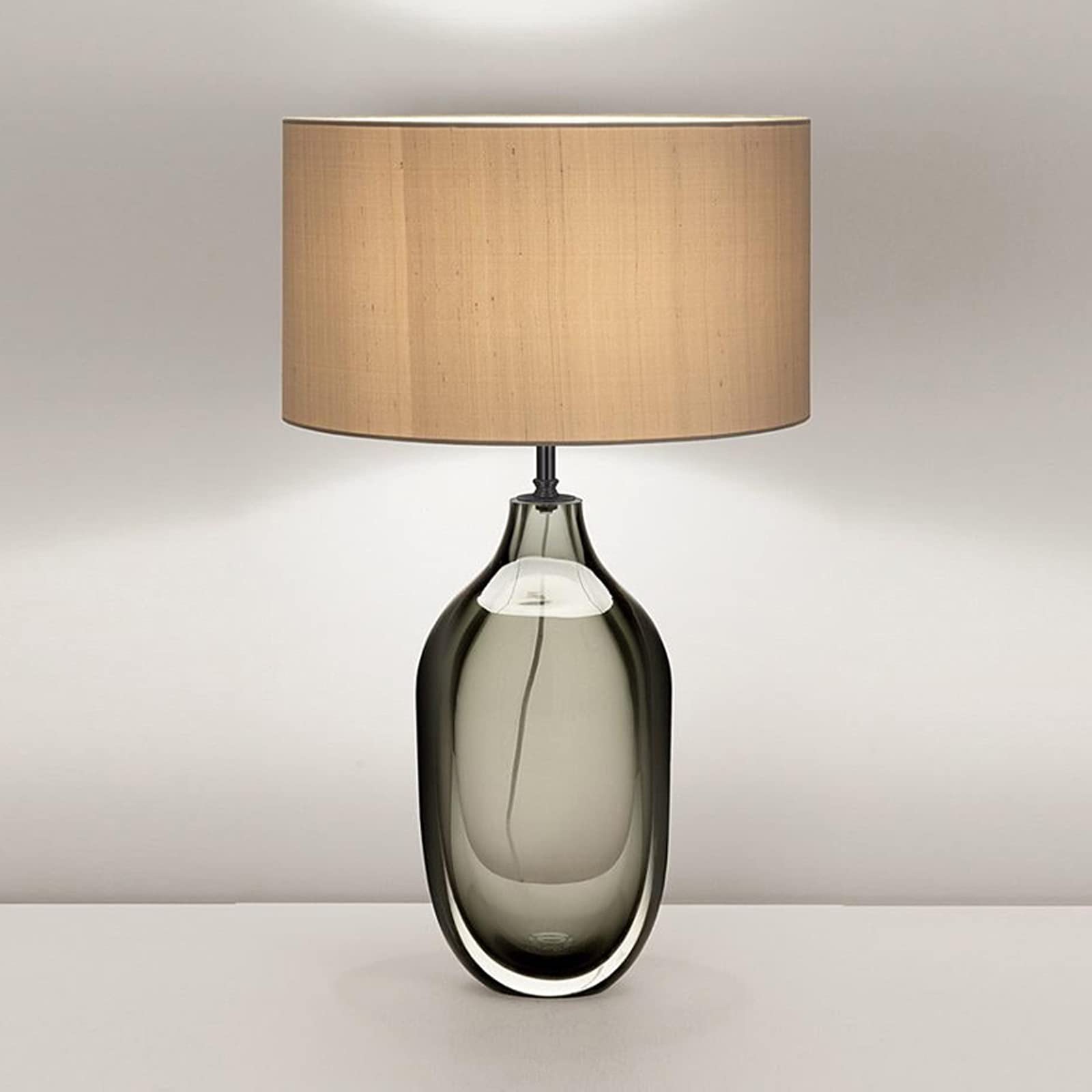 Modern Glass Bedside Table Lamp with Fabric Lampshade - 25.6