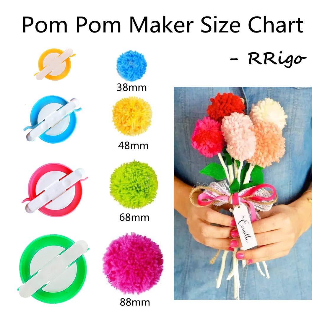 4-Size Pom Pom Maker Kit - DIY Fluffy Yarn Ball Weaving Tool for Knitting, Crochet & Craft Projects - Perfect for Adults & Home Decor, Gifts, Scarf & Hat Accessories