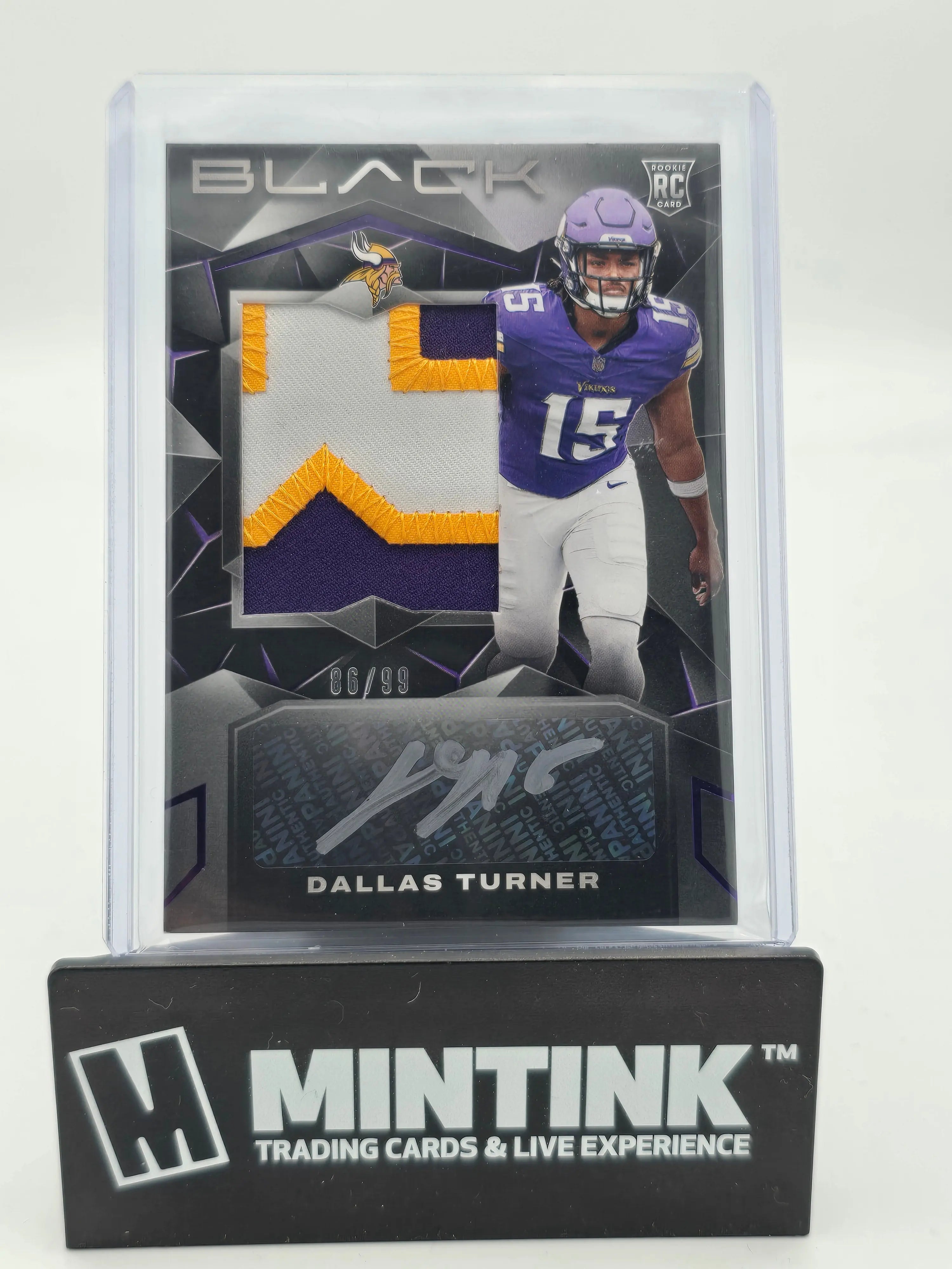 2024 Panini Black Football Dallas Turner Rookie Jersey Patch Auto /99 - Limited Edition Collectible for NFL Fans & Sports Memorabilia Enthusiasts - Perfect for Display, Investment, and Gifting
