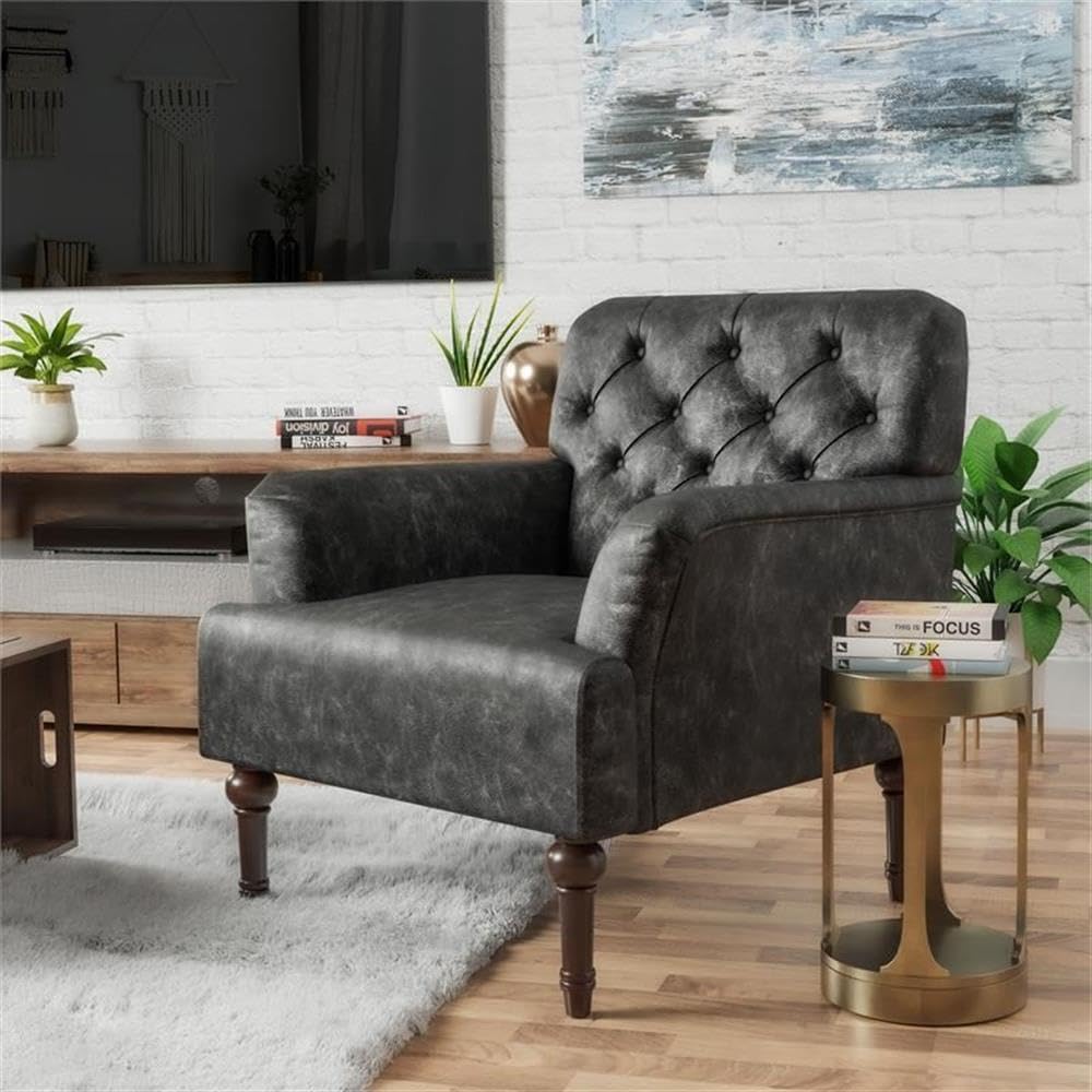 Furniture of America Leith Faux Leather Tufted Accent Chair in Gray - Modern Living Room Seating for Home Office & Lounge Decor