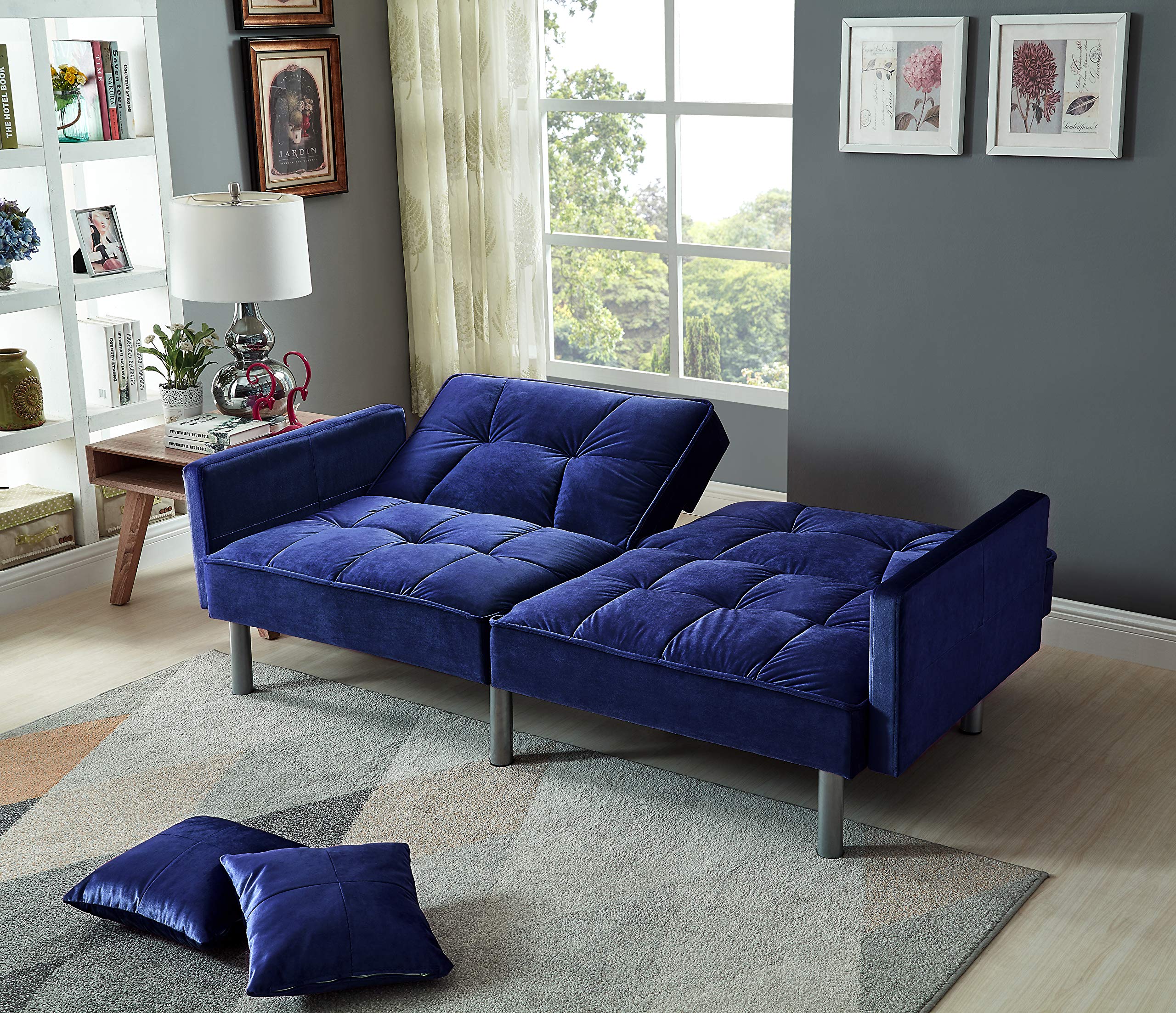 Velvet Sleeper Loveseat Twin Size Sofa Bed with Pillow - 75.5