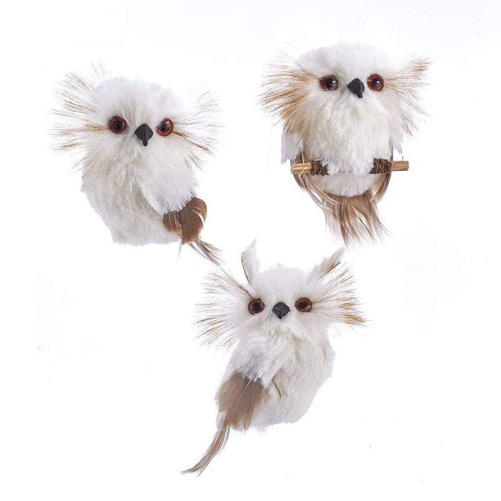 4 Pack Cream Color Owl Ornaments - Handmade Ceramic Decor for Home, Christmas Tree, and Gift Giving - Perfect for Holiday, Wedding, and Nursery Decorations