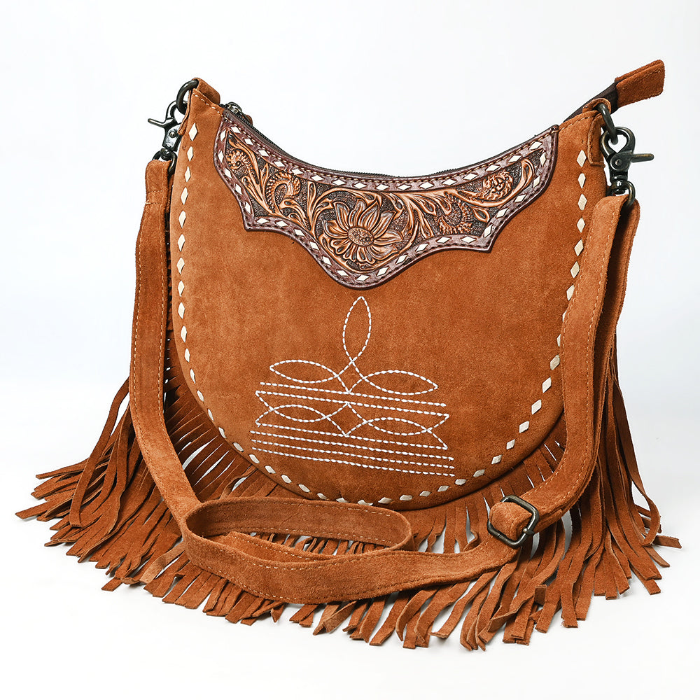 American Darling ADBG1663 Genuine Leather Crossbody Bag for Women - Hand-Tooled Suede Western Purse - Perfect for Casual Outings, Travel & Everyday Use