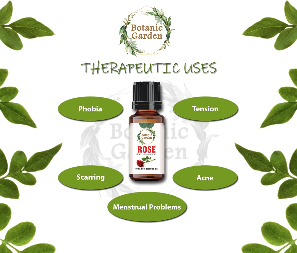 Premium Botanic Garden Rose Essential Oil (Rosa Damascena Mill) - 100% Natural & Pure for Radiant Skin - 10ml - Perfect for Aromatherapy, Massage & Skincare Routine