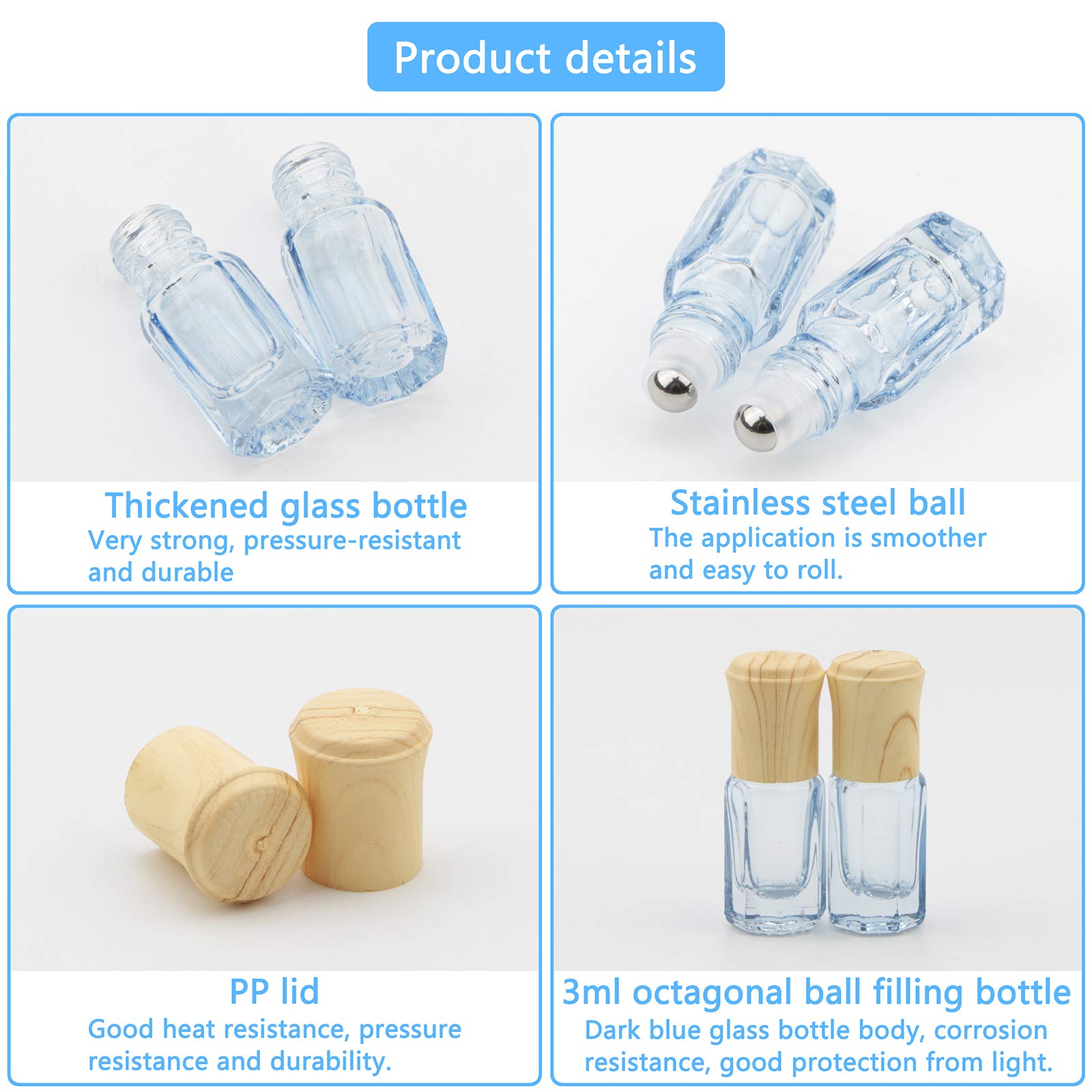 Newzoll 10Pcs 3ml Dark Blue Glass Essential Oil Roller Bottles - Refillable Roll-On Vials for Aromatherapy, Perfume & Cosmetics with Funnel & Opener - Perfect for DIY Blends, Travel & Gift Sets
