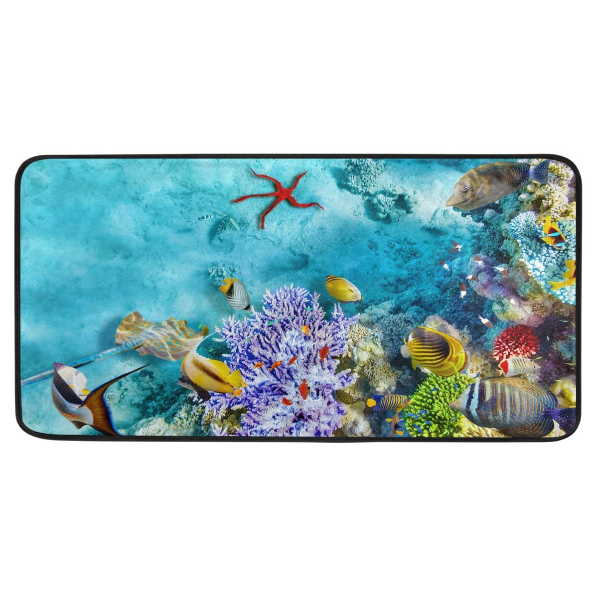 Susiyo Non-Slip Kitchen Mat - Underwater World Tropical Fish Design, Anti-Fatigue Comfort Floor Mat, Oil & Stain Resistant, Easy Clean Bath Rug for Indoor/Outdoor Use - Perfect for Kitchens, Bathrooms & Entryways