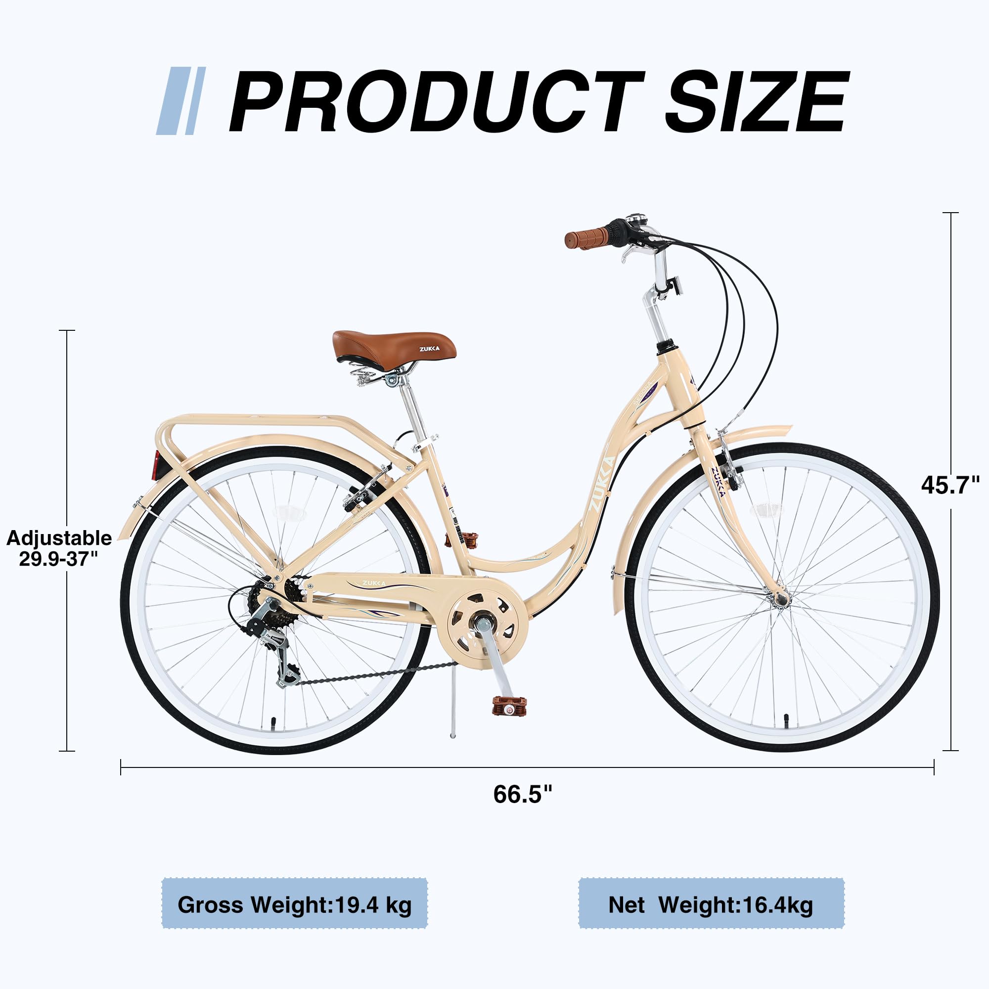 ZUKKA 26 Inch 7-Speed Cruiser Bike for Adults - Adjustable Seat Steel Frame City Commuter Bicycle for Women & Men - Multiple Color Options - Perfect for Urban Riding, Beach Cruising & Daily Commutes