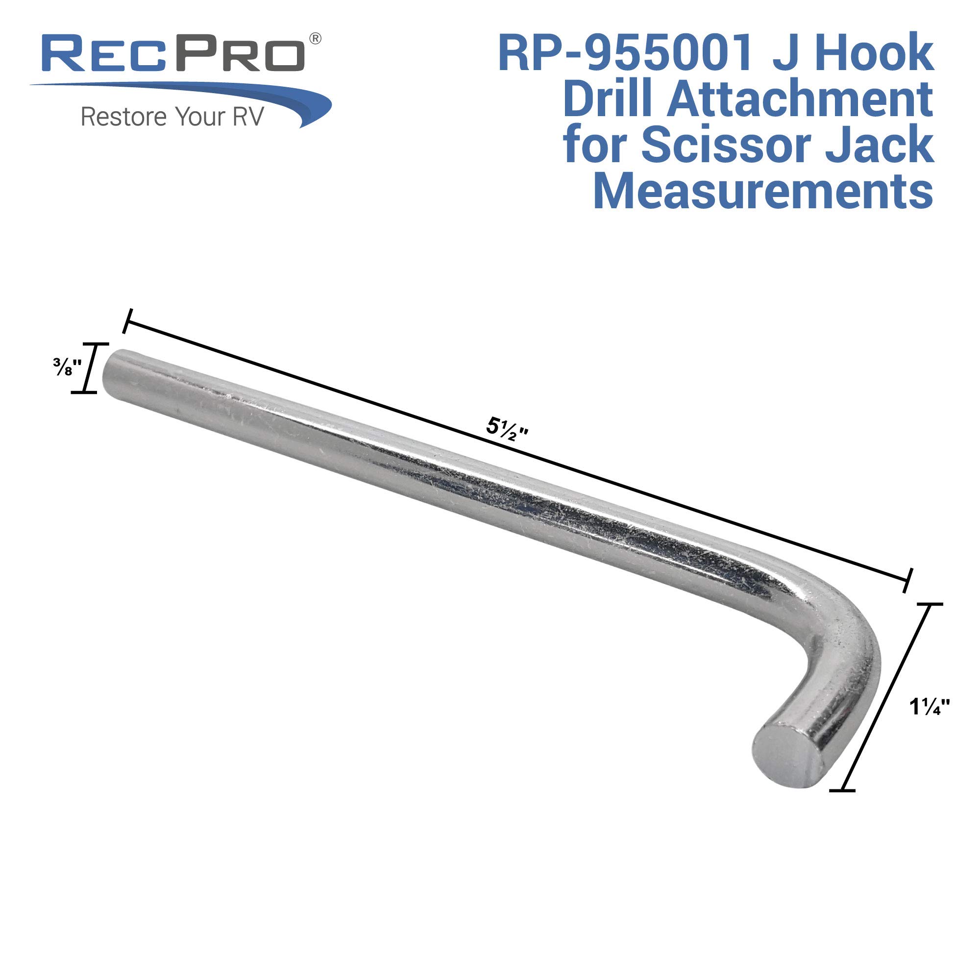 RecPro J Hook Cordless Drill Attachment for Scissor Jacks 955001 - Heavy Duty Power Tool Accessory for RV, Trailer & Camper Leveling - Perfect for Roadside Repairs & Emergency Adjustments