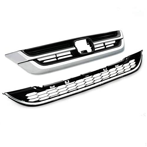Chrome Mesh Front Upper & Lower Bumper Hood Grille for 2010-2011 Honda CR-V - 2 Piece Set | Perfect for Car Customization & Off-Road Style Upgrades