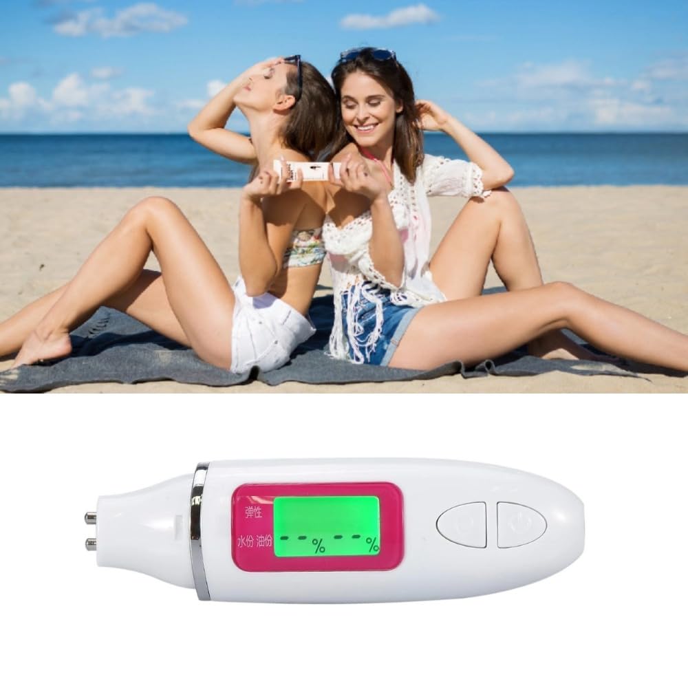Digital Skin Moisture Tester & Hydration Analyzer - Portable LCD Oil Monitor for Face & Body - Professional Skin Care Tool for Beauty Salon & Home Use - Perfect for Daily Skincare Routine & Spa Treatments (White)