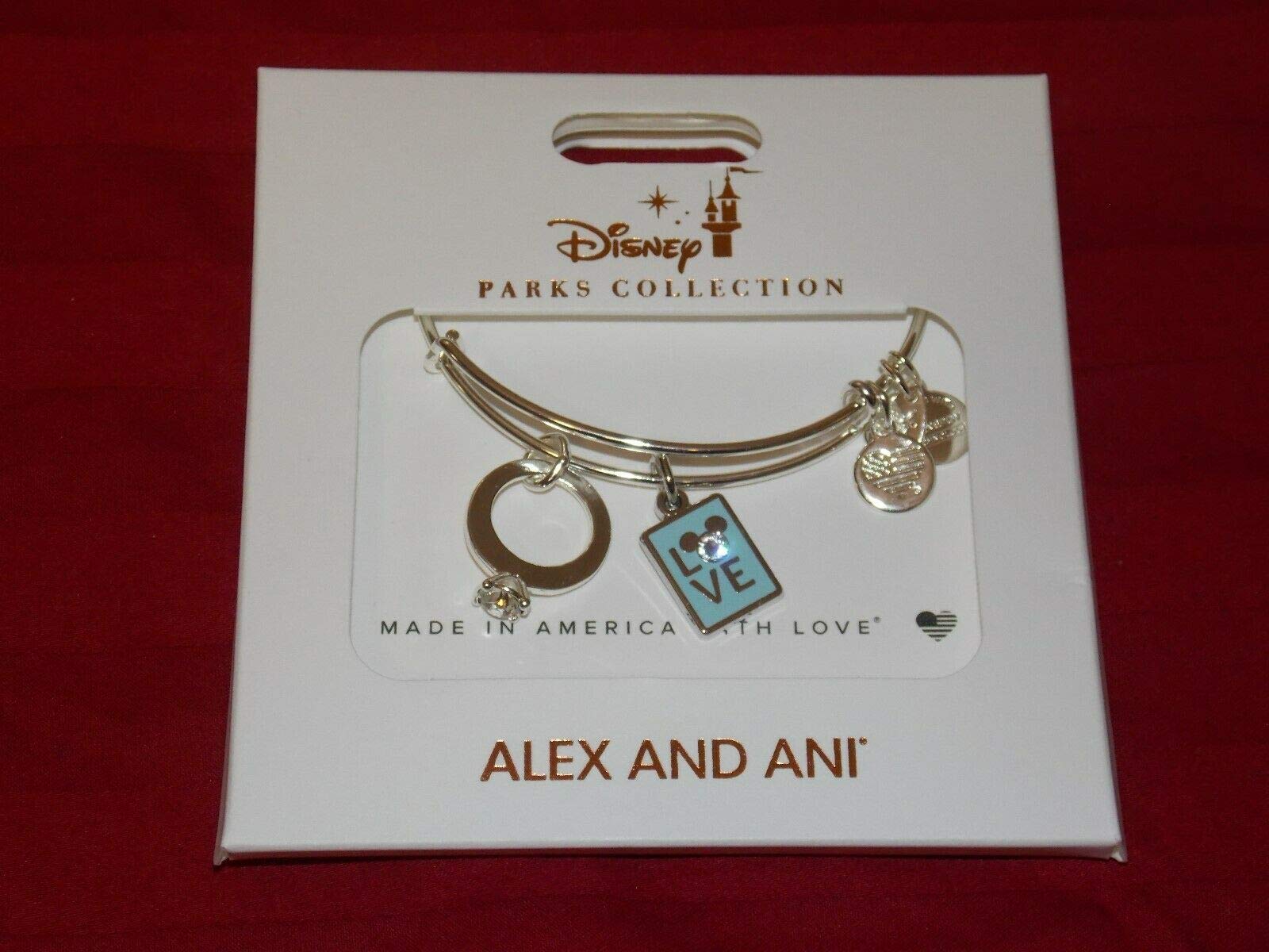 Disney Mickey & Minnie Mouse Couple Love Ring Charm Silver Bangle Bracelet for Women - Romantic Gift for Valentine's Day, Anniversary & Couple Matching Jewelry