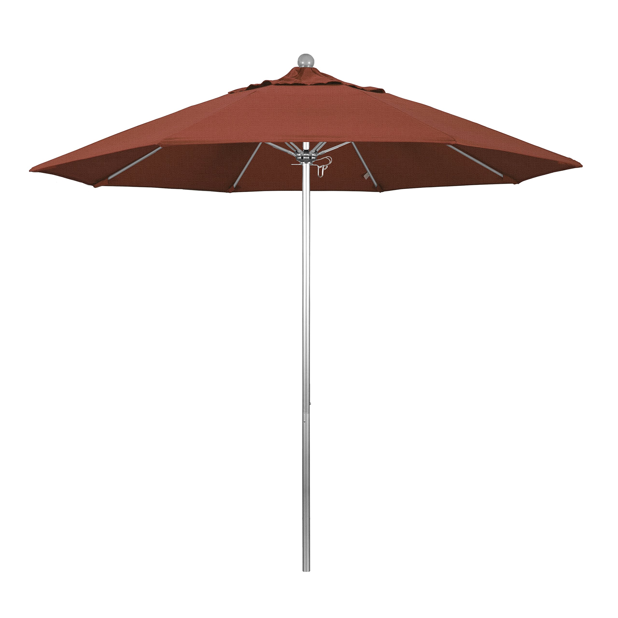 9' Round California Umbrella - Aluminum/Fiberglass Frame with Push Open Mechanism & Silver Pole - Durable Olefin Fabric - Perfect for Patio, Poolside, and Outdoor Dining Areas