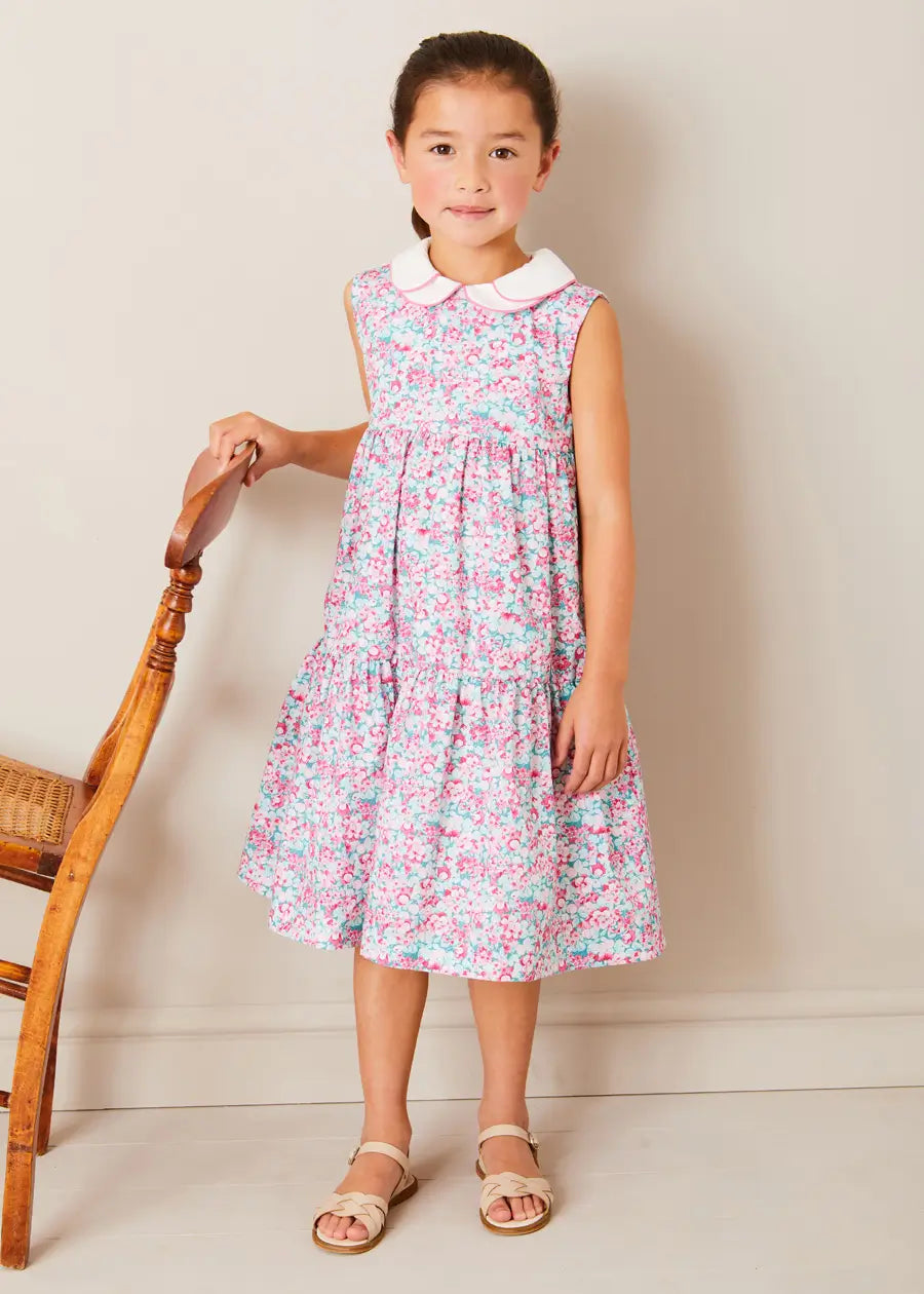 Eloise Floral Scallop Collar Sleeveless Dress for Girls in Pink - Ages 4-12 Years | Perfect for Birthday Parties, Summer Outfits & Special Occasions