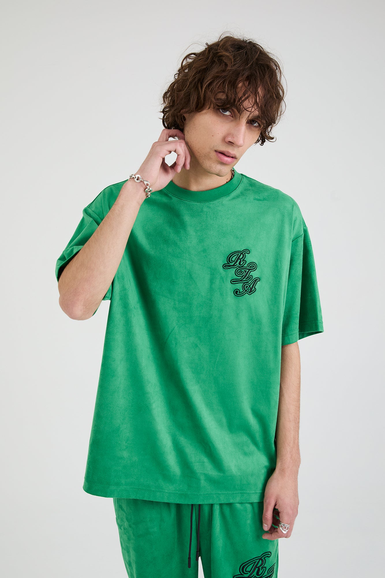 Colin Oversized Short Sleeve T-Shirt for Men - Green Script Logo Graphic Tee | Casual Streetwear, Summer Outfit, Loungewear