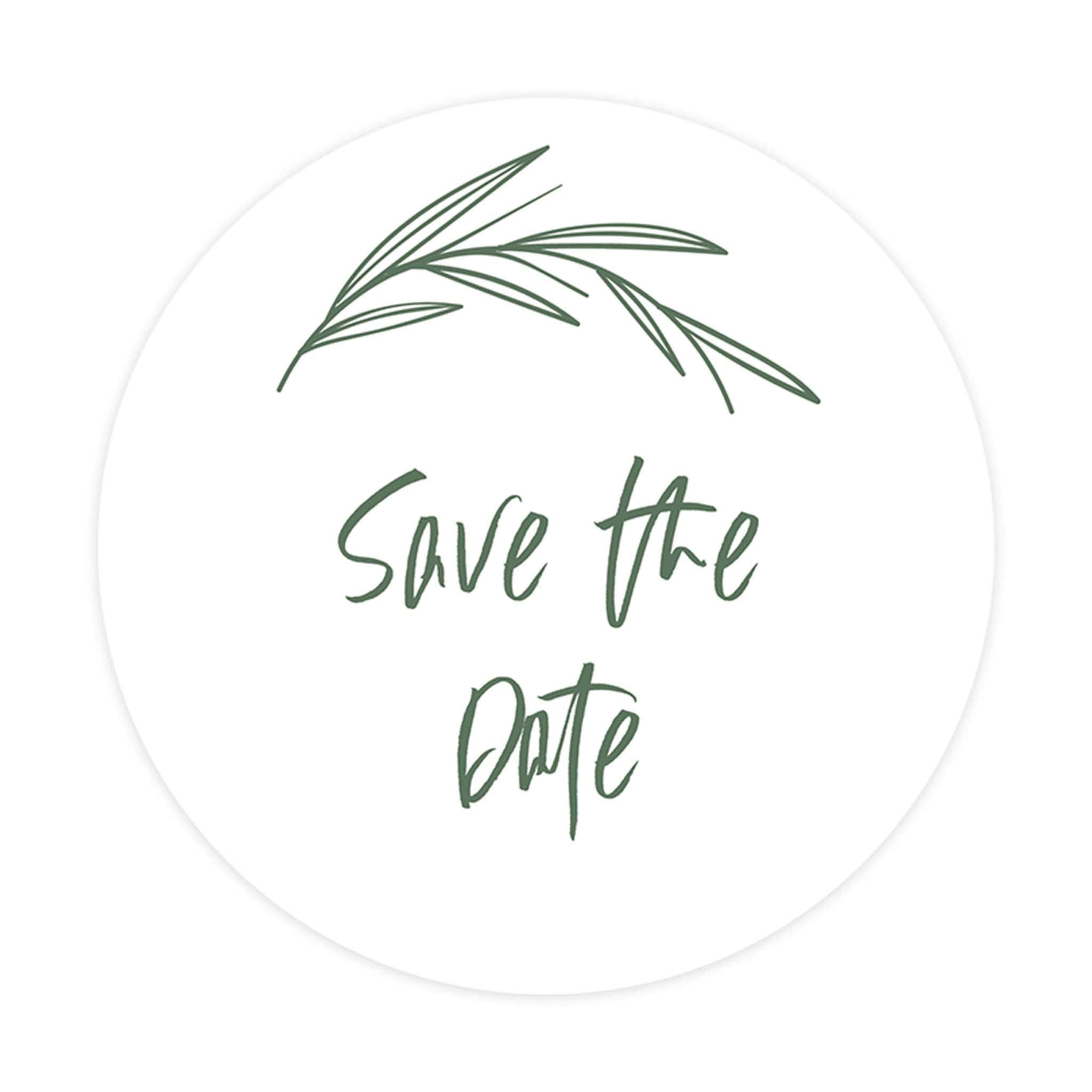 Save The Date Stickers - 2 Inch Round Wedding Seals with Minimal Green Leaf Design (120-Pack) - Perfect for Wedding Invitations, Envelopes & Stationery - Elegant DIY Wedding Decor & Event Planning Supplies