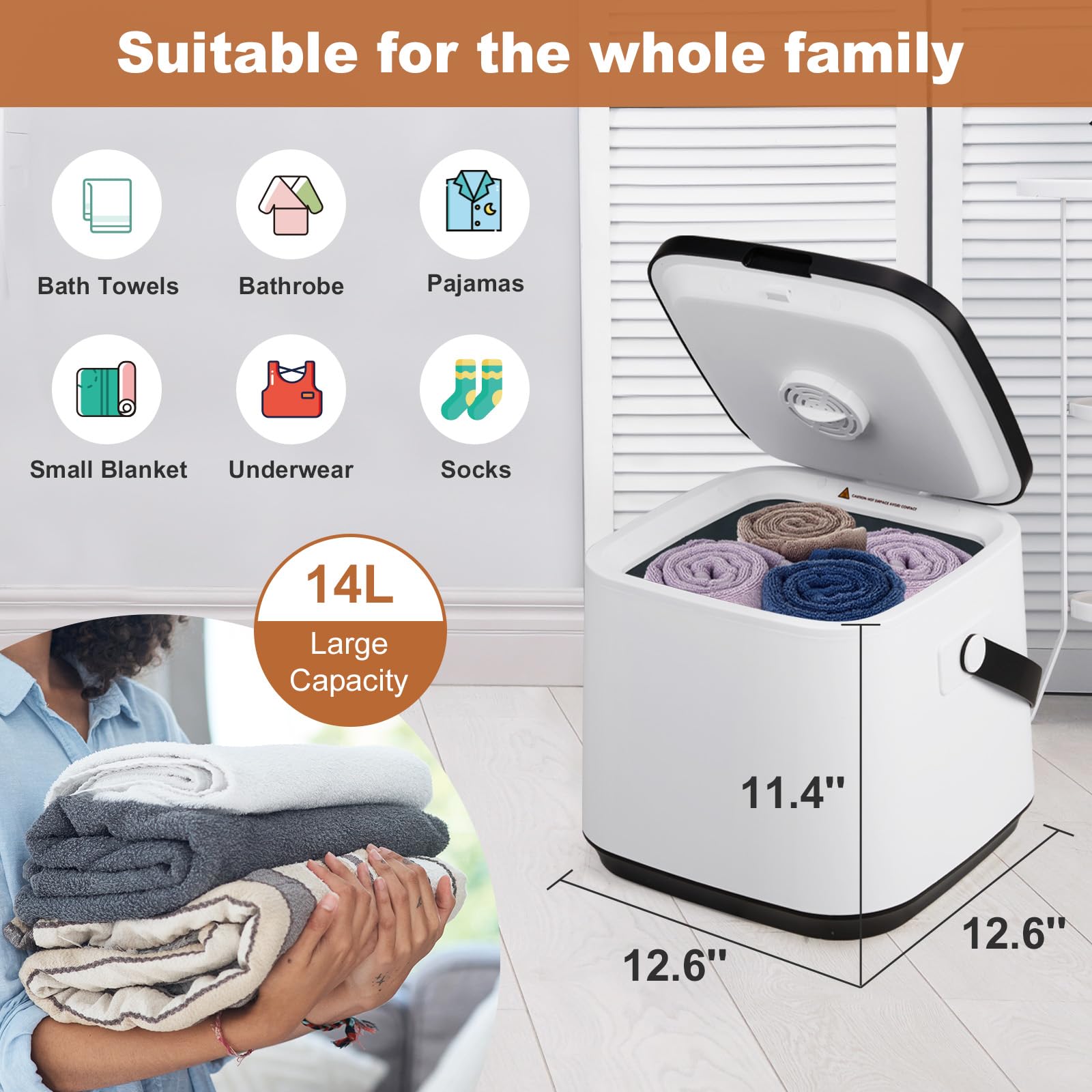 Winado Portable Towel Warmer Bucket - Adjustable Timer, 24H Delay, Fragrance Holder - Fits 40