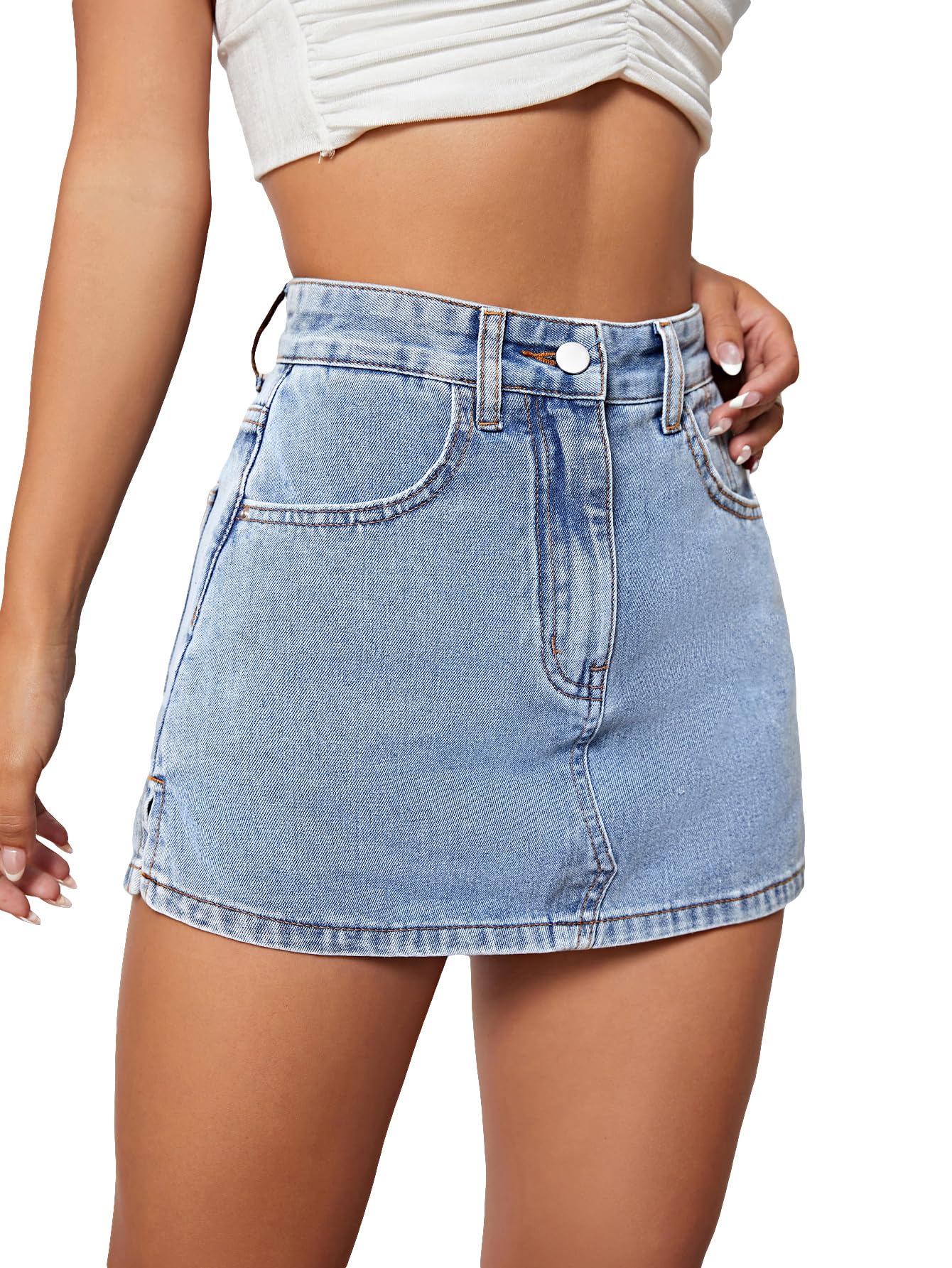 Floerns Women's High Waist Denim Shorts with Zipper & Button - Stretch Jean Skort with Pockets | Casual Summer Outfit, Beachwear, Street Style Fashion