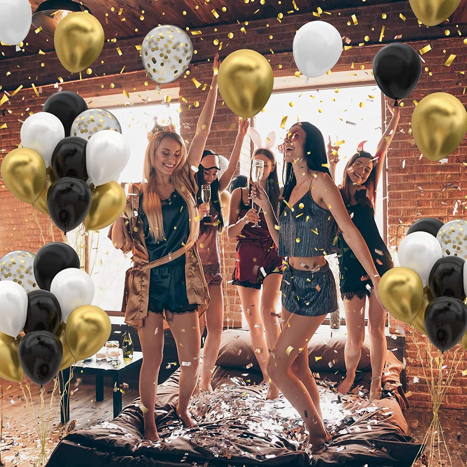 Black and Gold Balloon Arch Kit with Confetti Balloons & Happy Birthday Banner – Elegant Birthday Decorations for Baby Showers, Weddings, Graduations & Parties | Perfect for Indoor & Outdoor Celebrations