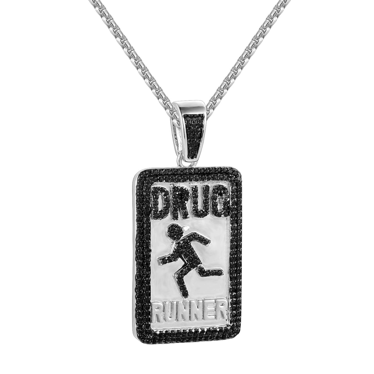 Men's Black Simulated Diamond Pendant Necklace - Stylish Drug Runner Jewelry for Casual & Party Wear