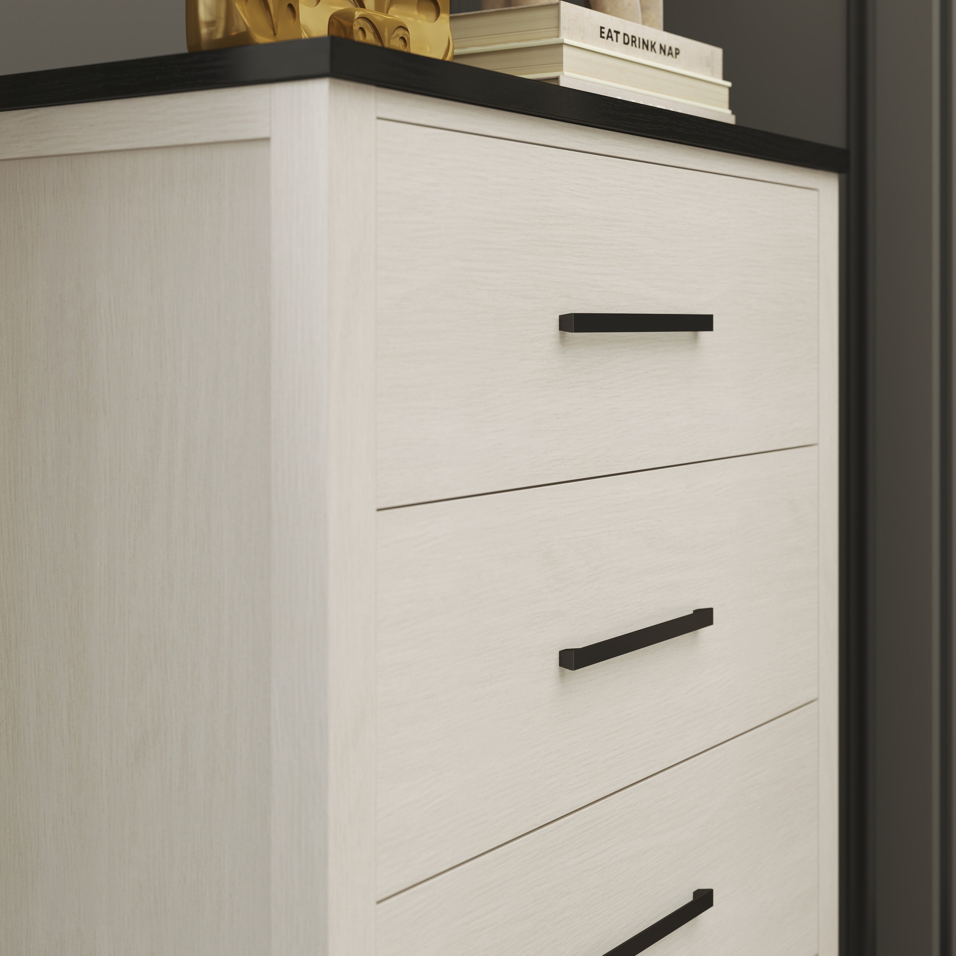Roundhill Furniture Realynn 4-Drawer Bedroom Chest Dresser - Off White Finish - Stylish Storage Solution for Bedroom, Living Room & Nursery Organization