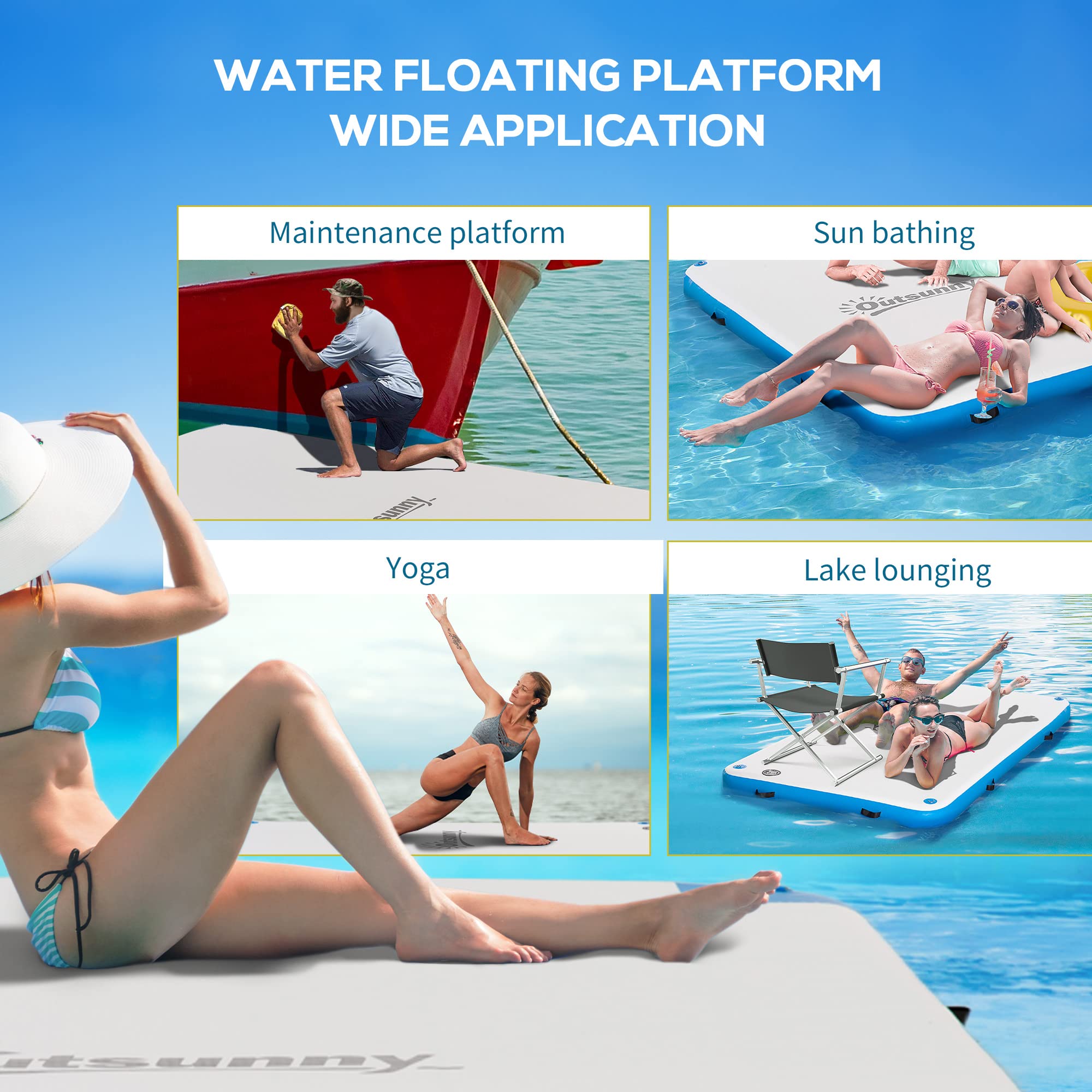 Outsunny Inflatable Floating Dock for Boats & Lakes - Heavy Duty Water Raft with Air Pump, Storage Bag, D-Rings, Handles & Repair Kit - Perfect for Swimming, Fishing, Relaxing on Lakes, Pools & Beaches