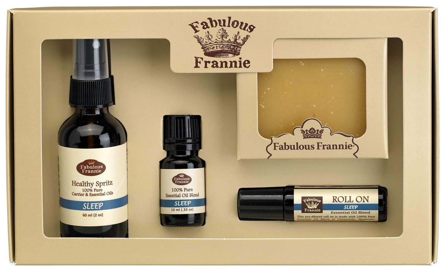Fabulous Frannie Sleep Wellness Kit - 100% Pure Essential Oils with Chamomile, Marjoram, Bulgarian Lavender & Vetiver - All Natural Sleep Aid for Relaxation & Stress Relief - Perfect for Nighttime Routine, Insomnia & Deep Sleep