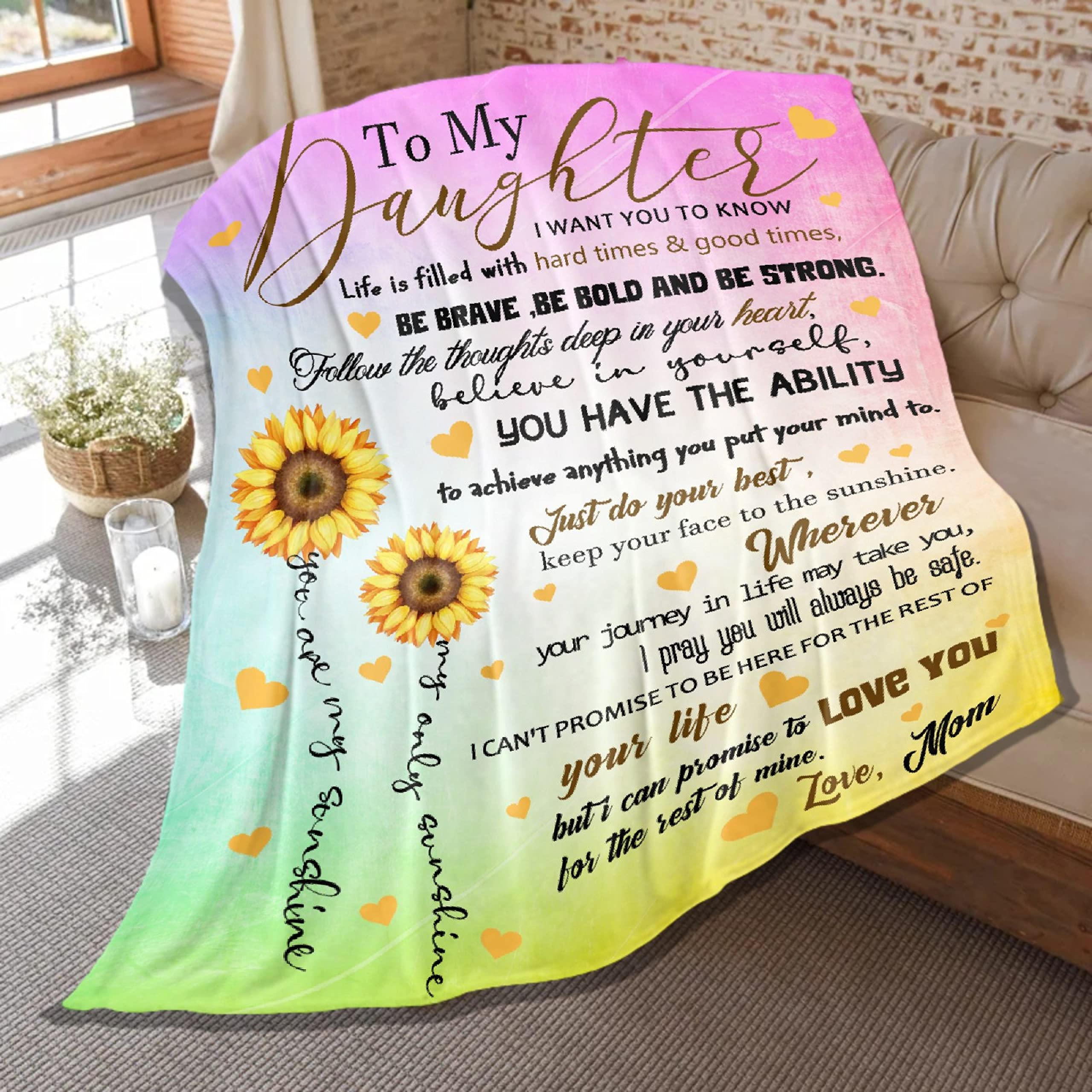 Sunflower Throw Blanket for Daughter - Soft Plush Flannel Blanket for Kids, Women & Men - Lightweight Air Conditioner Quilt - Extra Large 120x90 Inches - Perfect for Couch, Bed, Sofa & Room Decoration - Ideal Gift from Mom for Family Comfort & Home Decor