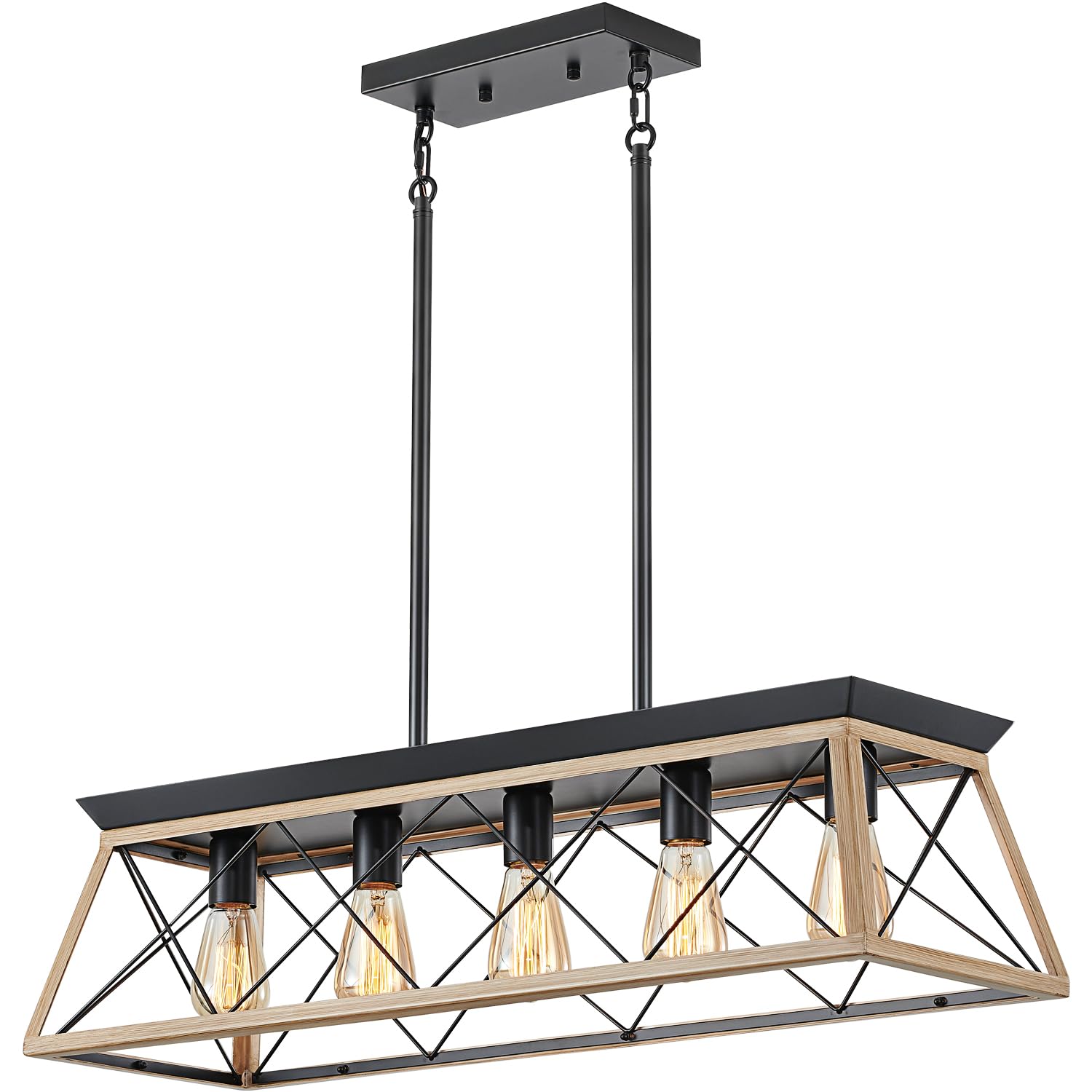 HuixuTe 5-Light Farmhouse Chandelier - Adjustable Height Rustic Wood Pendant Light for Kitchen Island & Dining Room Table | Perfect for Country Style Homes, Restaurants & Cabin Decor