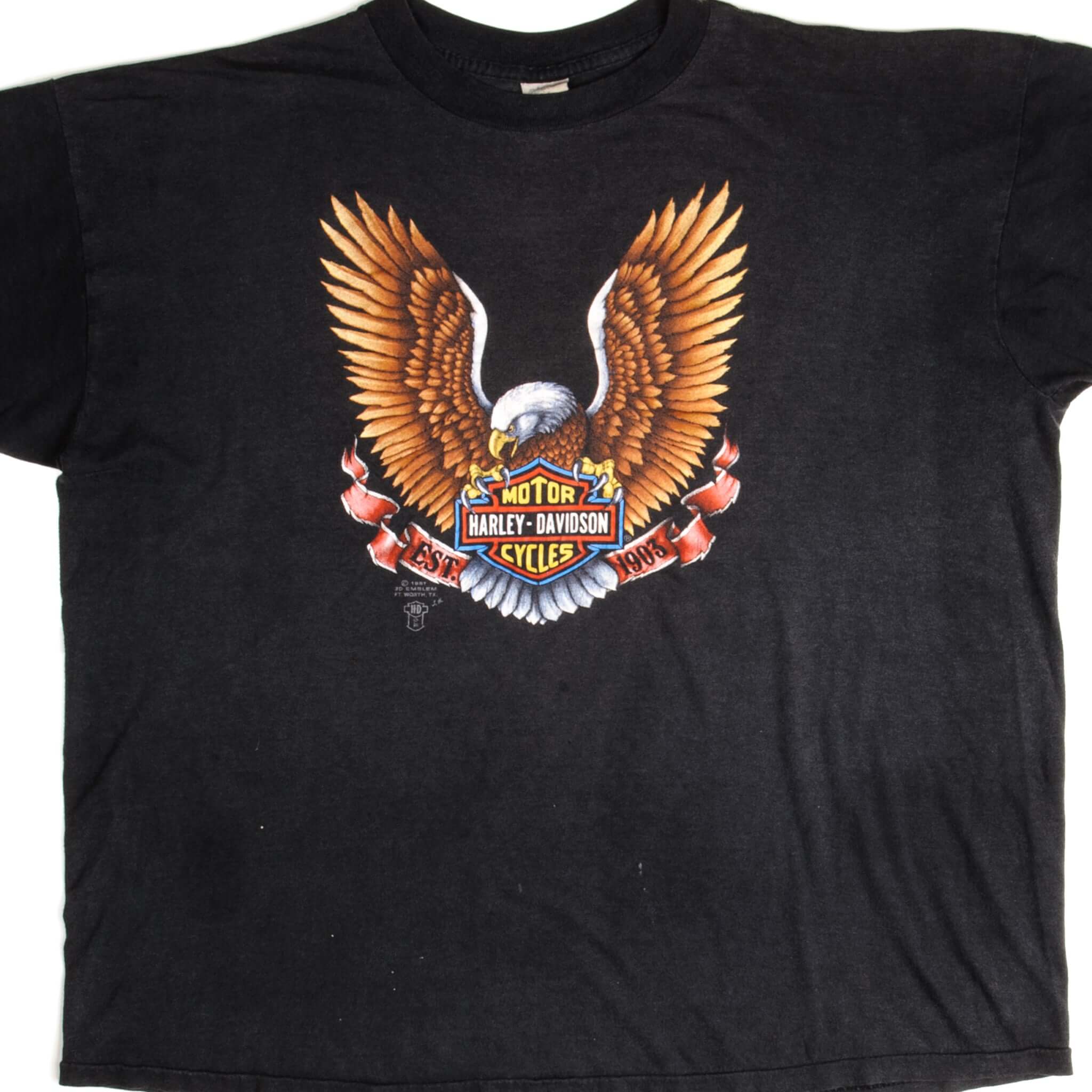 Vintage 3D Emblem Harley Davidson T-Shirt 1987 - XL Size - Made in USA - Motorcycle Enthusiast Gift & Retro Biker Apparel for Men