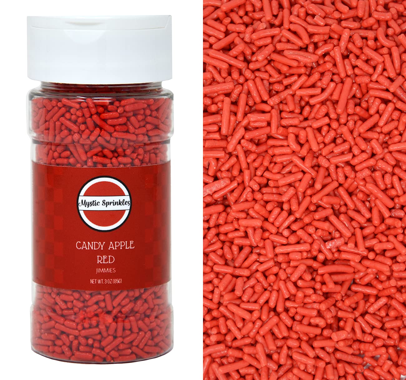Premium Candy Apple Red Jimmies Sprinkles - 3oz Bulk Baking Decorations for Cakes, Cookies, Cupcakes & Desserts | Vibrant Solid Color Sugar Strands for Holiday Treats & Party Decor
