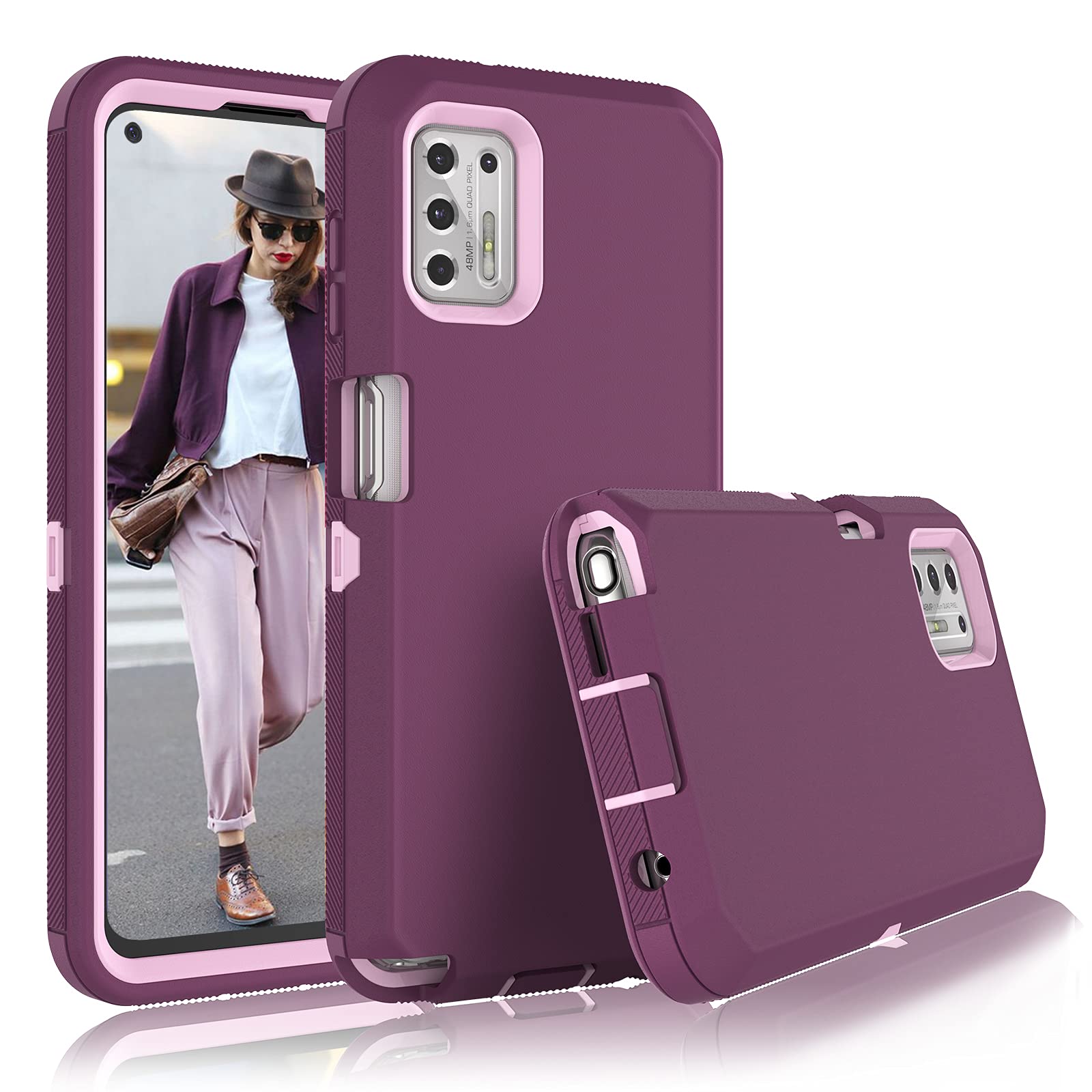 Rugged Shockproof Case for Moto G Stylus 2021 - Heavy Duty Armor Protective Cover with Dual Layer Hybrid Design (Pinkish Purple) | Perfect for Outdoor Activities, Construction Work & Extreme Protection