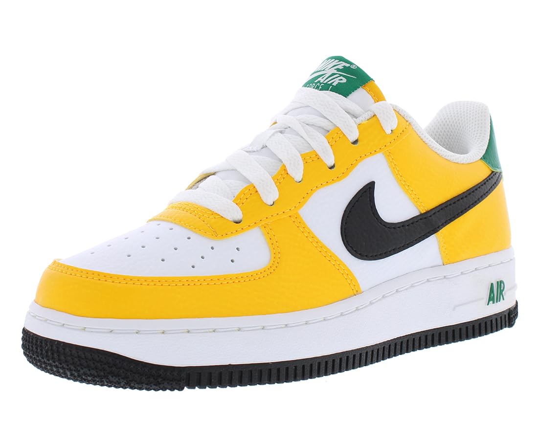 Nike Air Force 1 Big Kids' Sneakers - University Gold/Black/Malachite - Size 6 - Comfortable Basketball Shoes for Boys - Perfect for School, Sports & Casual Wear
