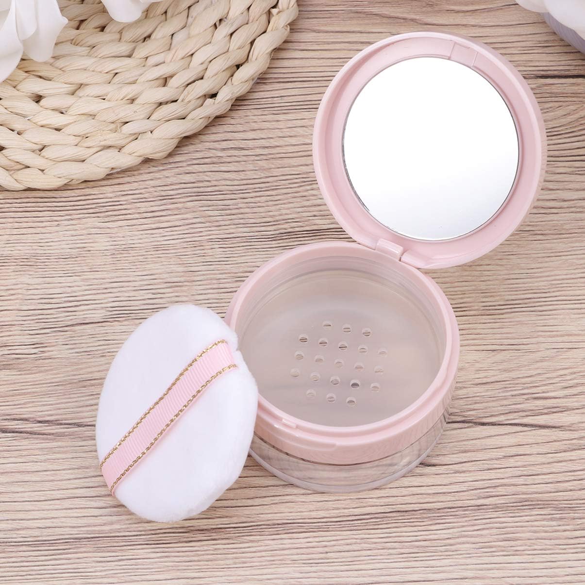 Refillable Empty Loose Powder Container with Puff - Plastic Cosmetic Compact Case with Sifter for Face Powder (Pink) | Perfect for Travel, Makeup Touch-Ups & Professional Makeup Artists